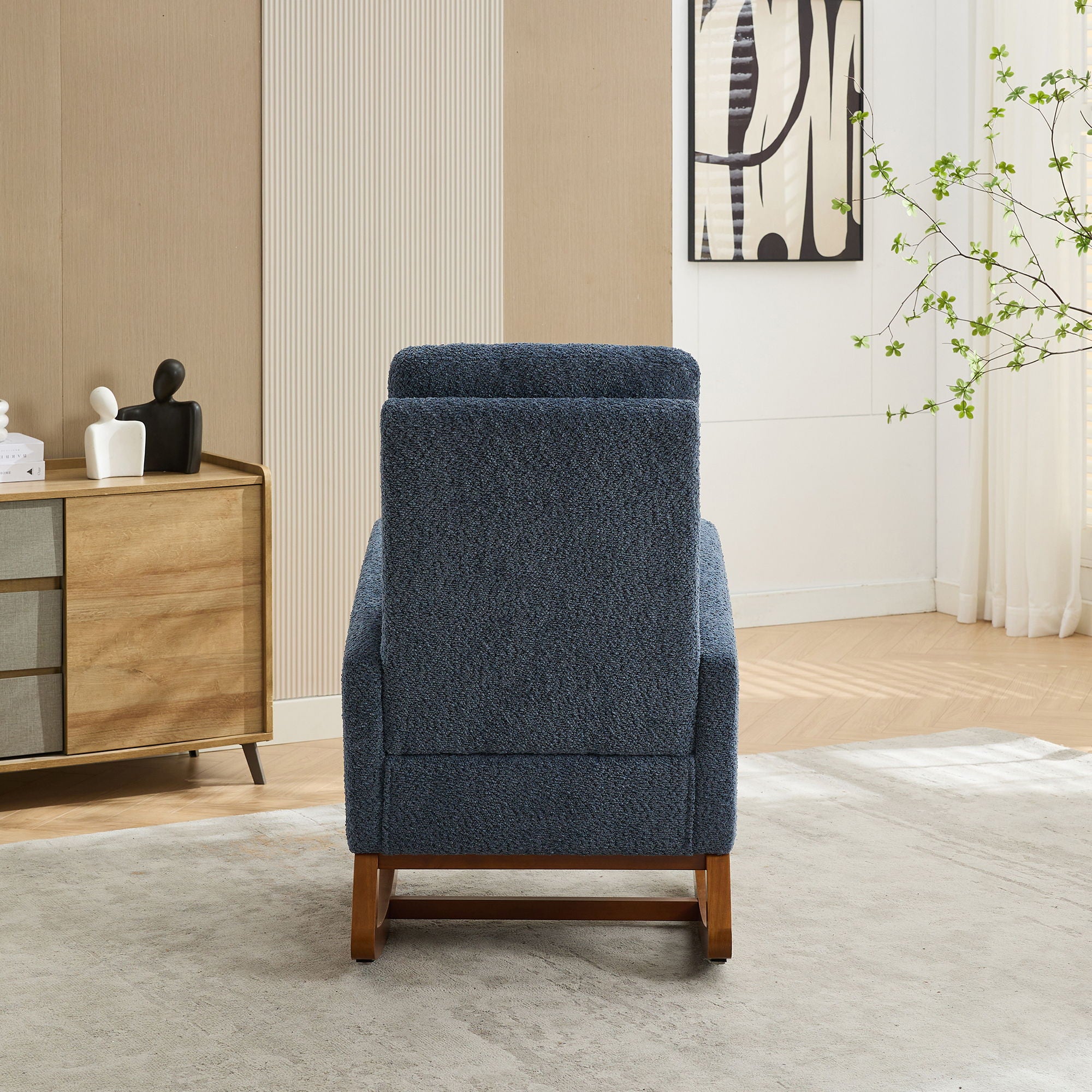 Rocking High Back Glider Chair With Retractable Footrest, Side Pocket