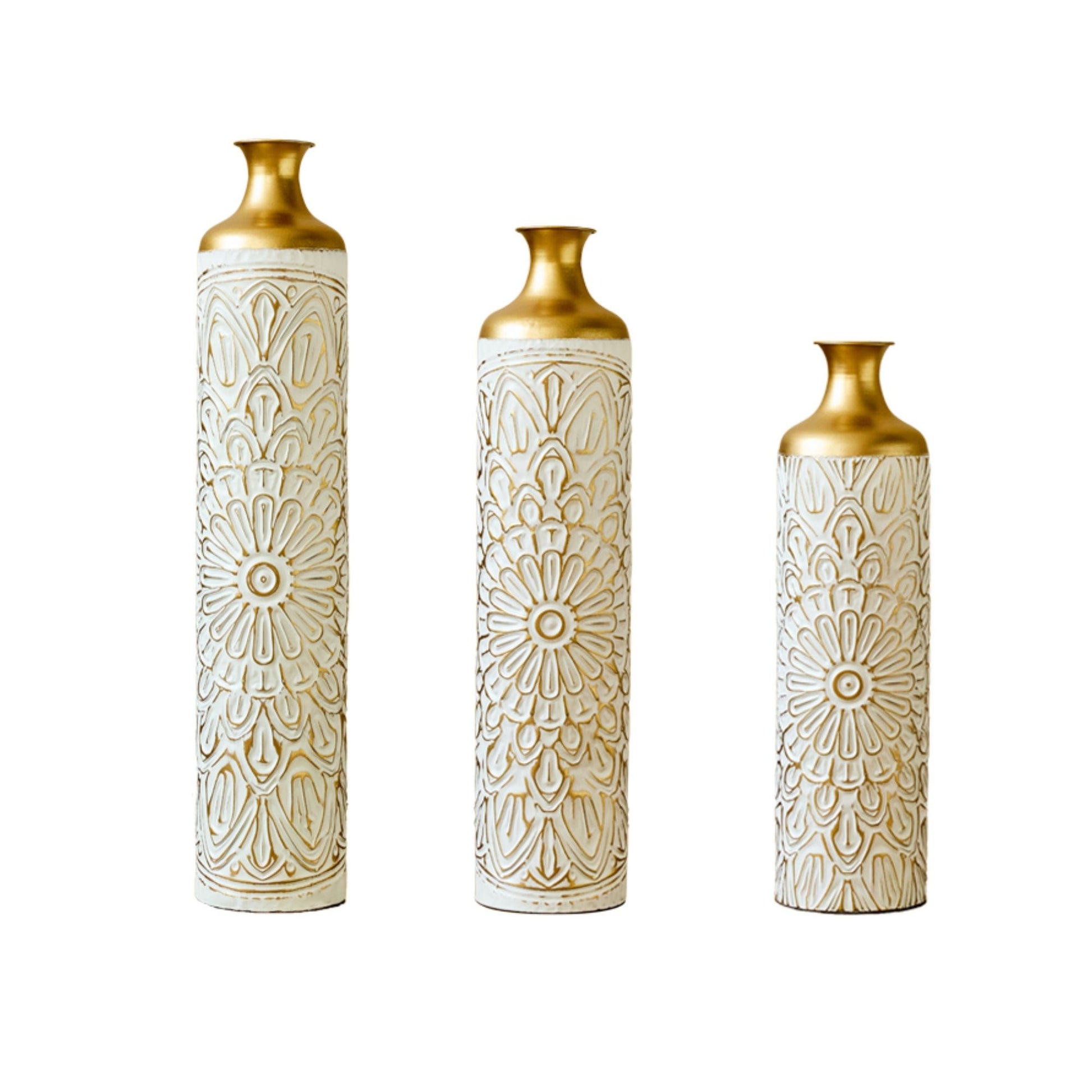 3 Piece Home Decoration Large Glazed Floor Vase Decoration Home Droplet Shaped - Gold / White - Best Buy Furniture