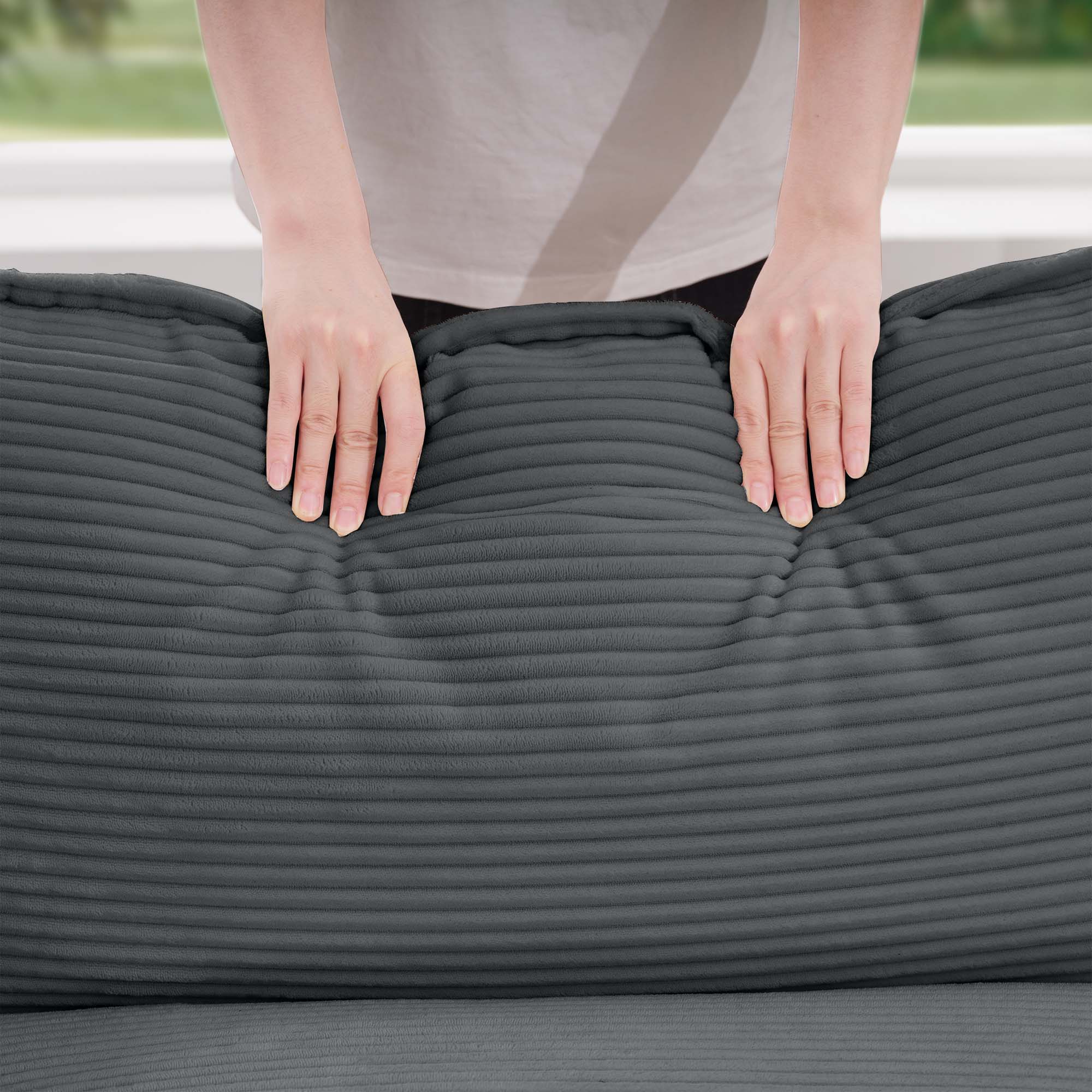 Modern Classic Corduroy Fabric Single Chair Deep Seat Sofa With Pillow