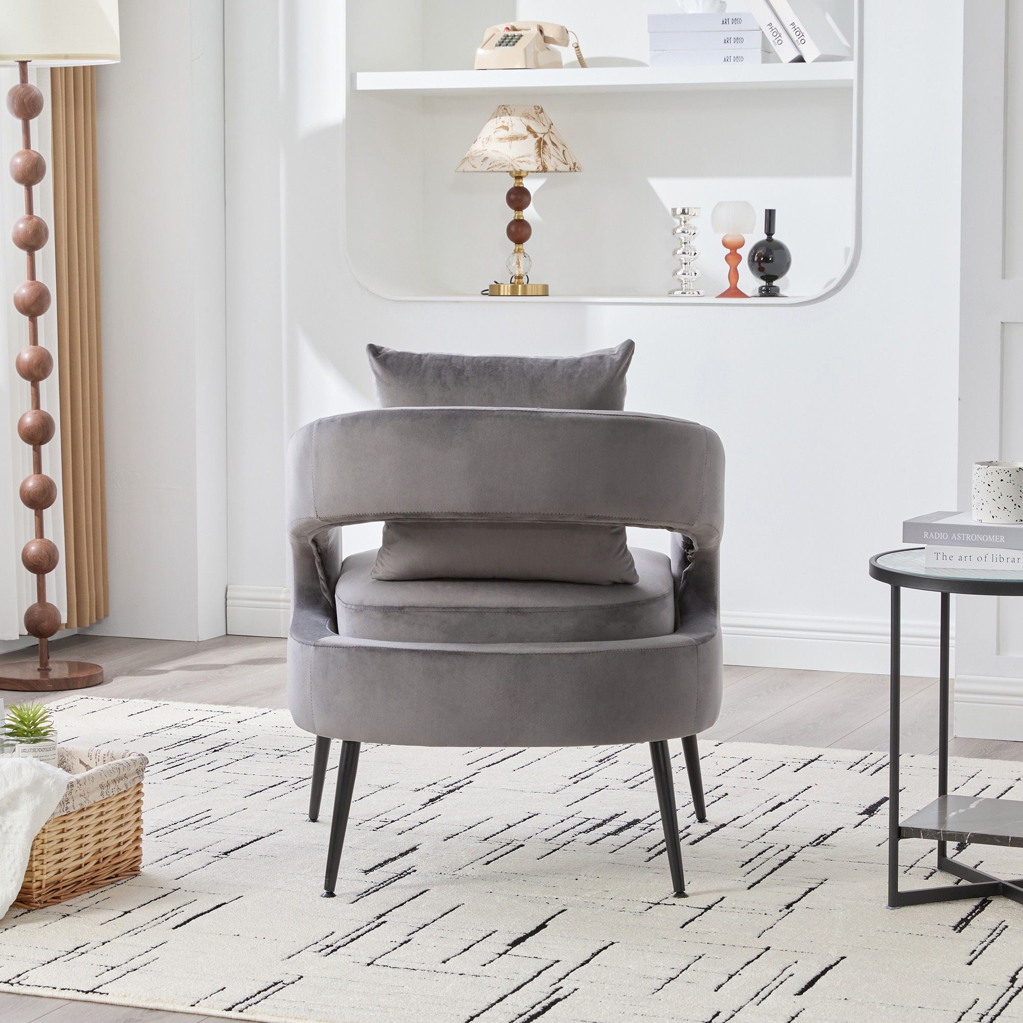 Open Back Accent Chair, Round Sofa Lounge Armchair - Charcoal