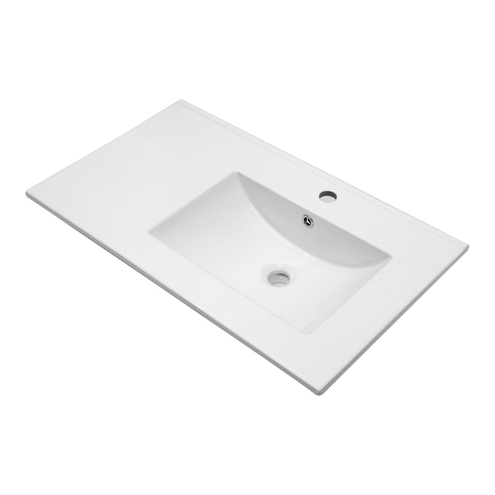 Rectangular Single Vanity Top With 1 Faucet Hole And Overflow, 32" X 18", Spacious Left Countertop For Storage - White