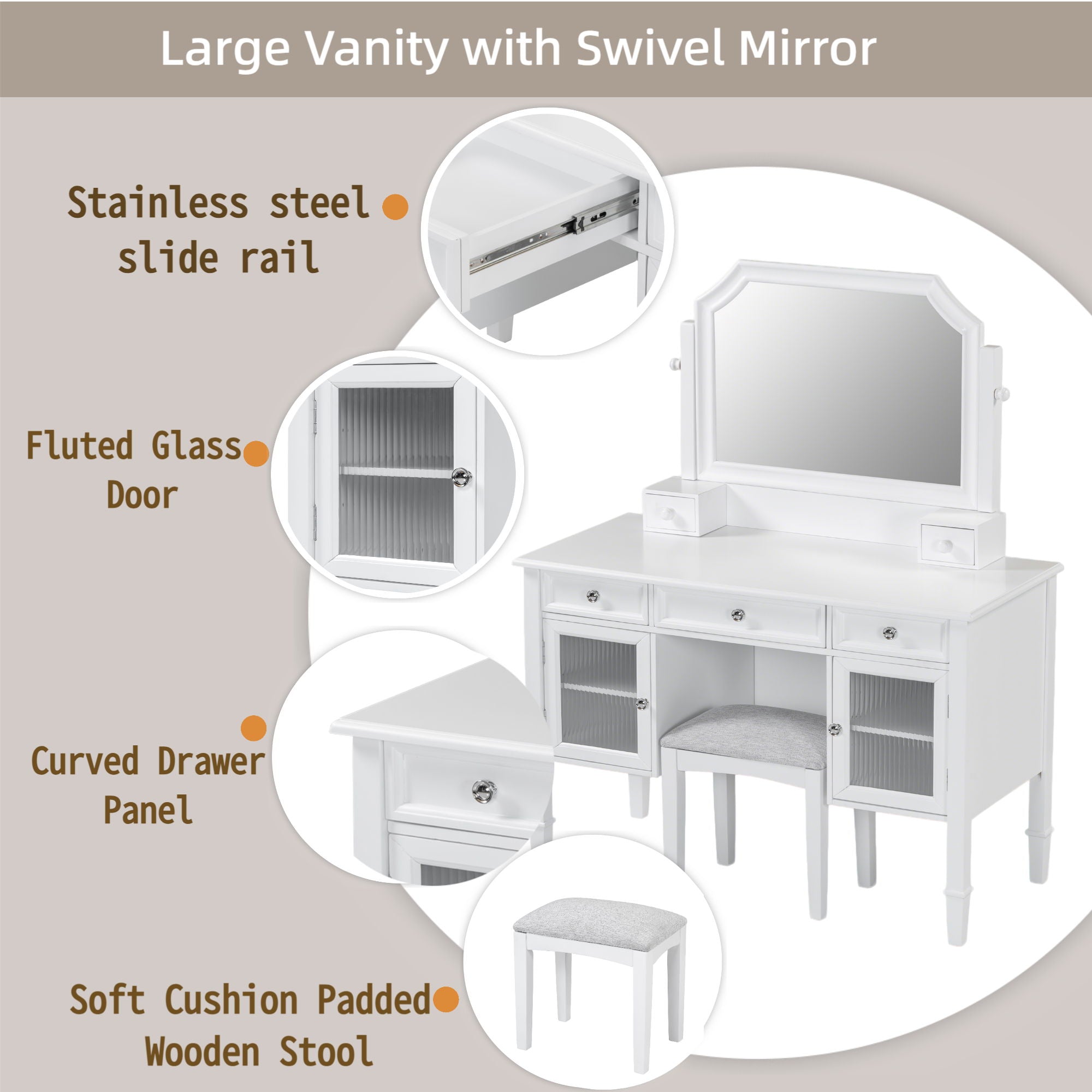 Elegant Makeup Vanity Desk With Adjustable Mirror And Storage And Construction - White - Best Buy Furniture