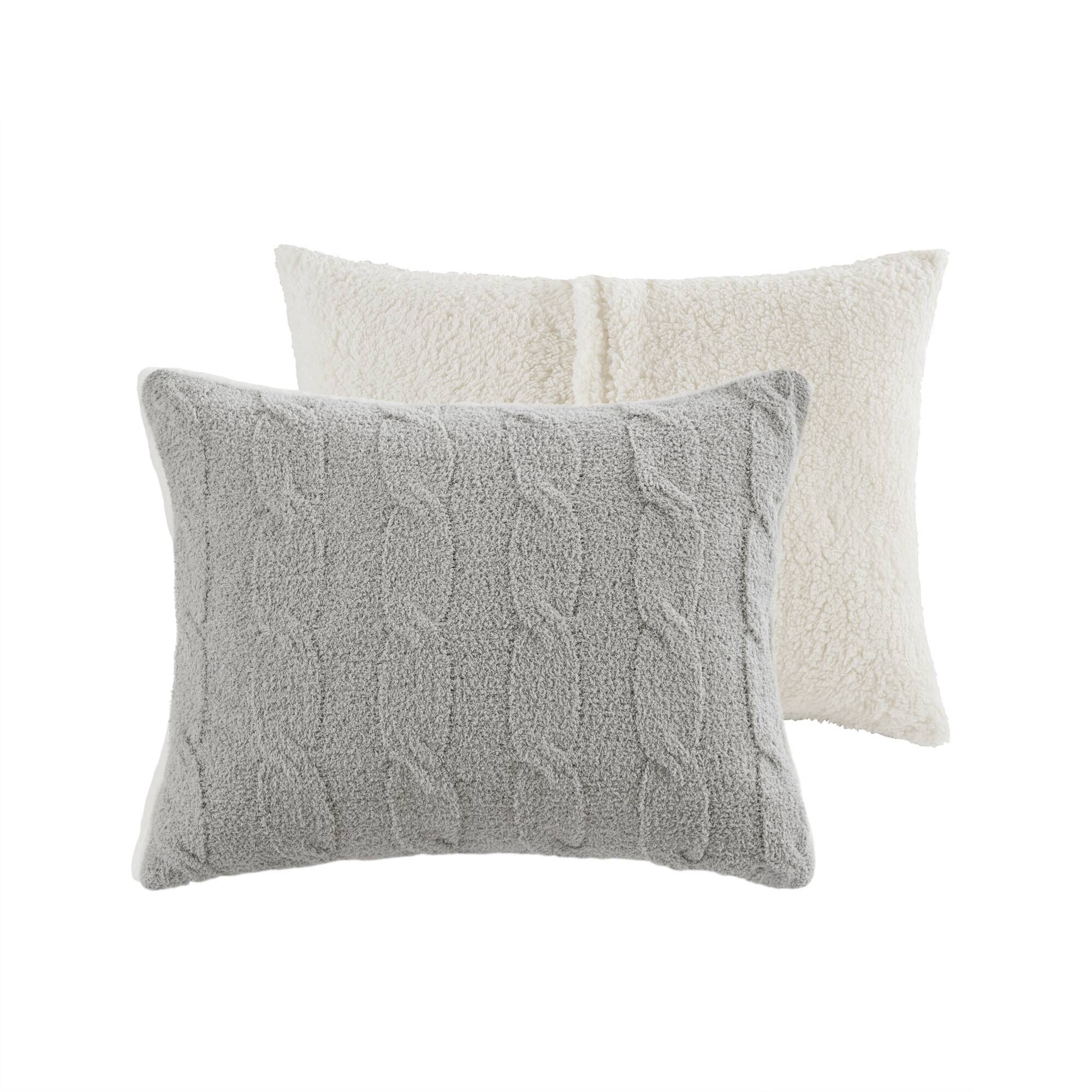 3 Pieces Full/Queen Cable Knit Chenille Comforter Set Gray