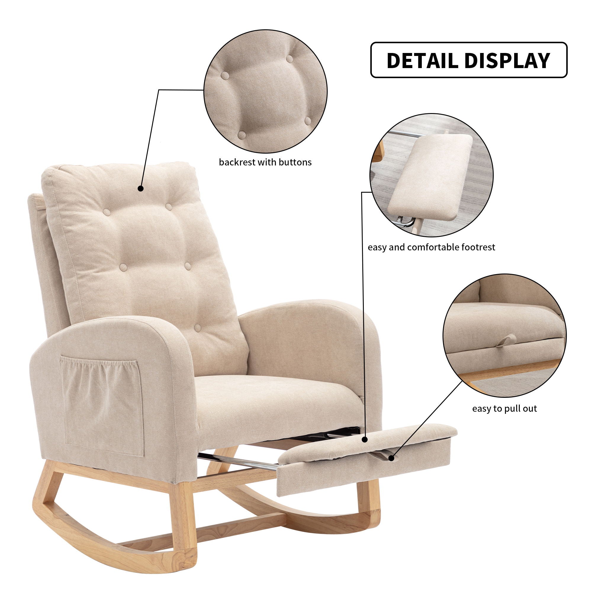 Accent Rocking Chair With Footrest, High Back