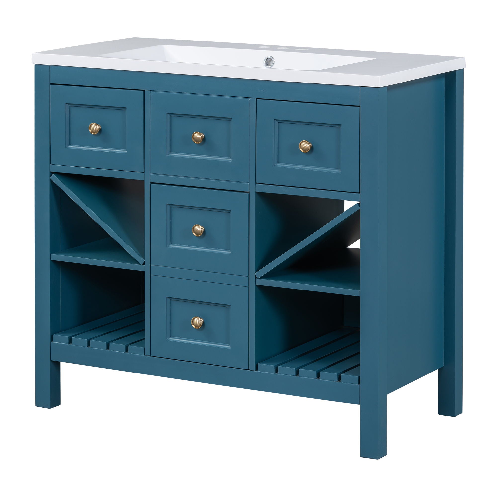 Bathroom Vanity With Resin Sink Combo, Freestanding Vanity Set With 5 Drawers