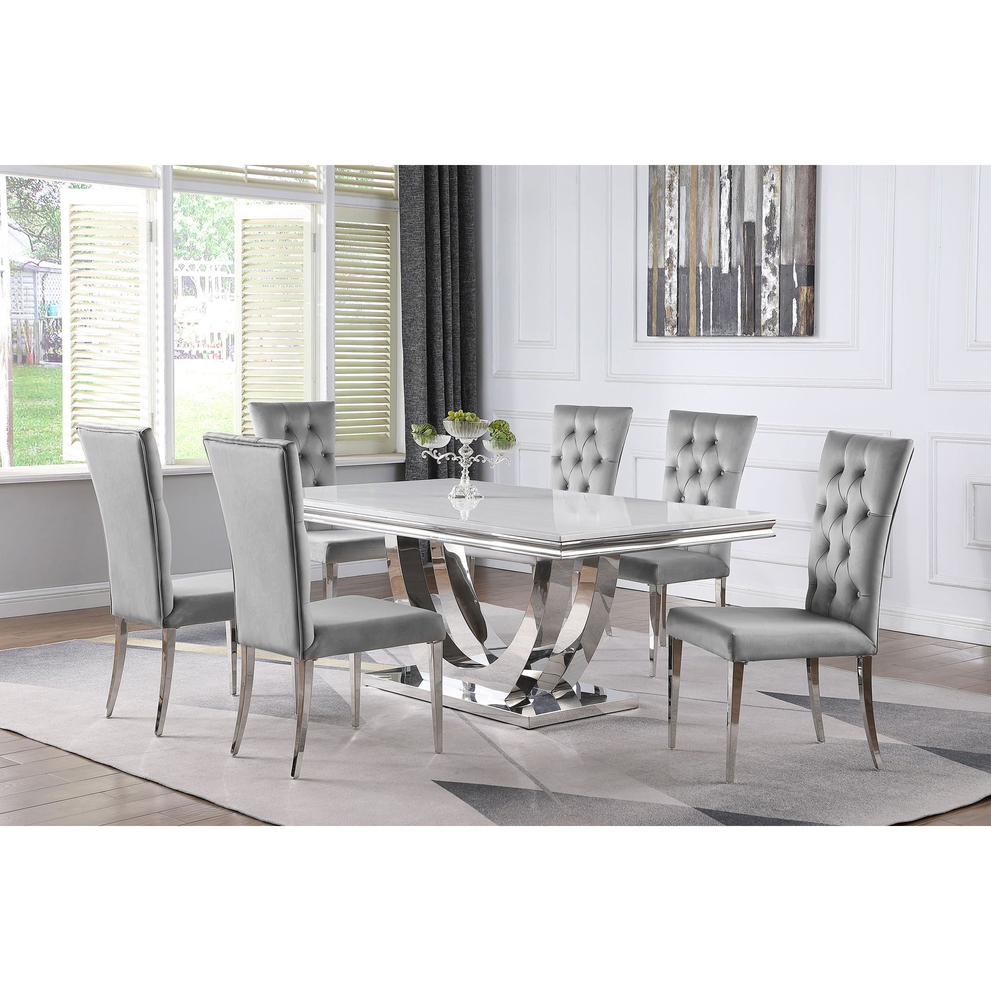 Kerw - 7 Piece Rectangular Dining Table Set - Gray
