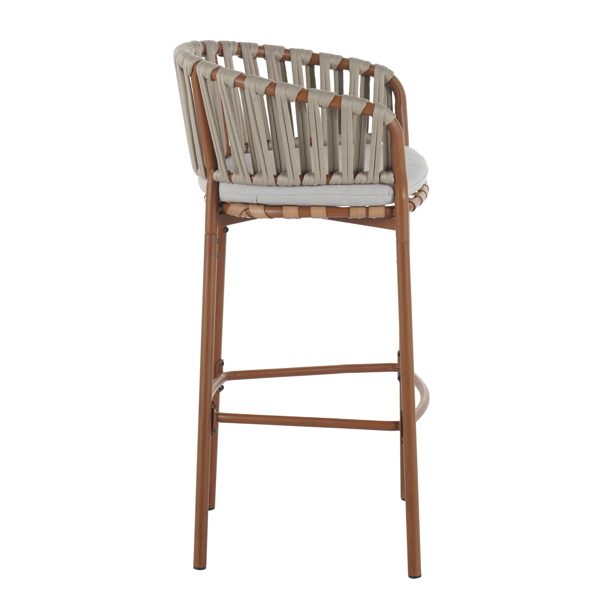 Lodi - Outdoor Matal Rope Barstool, Teak / Beige (Set of 2) - Teak / Beige