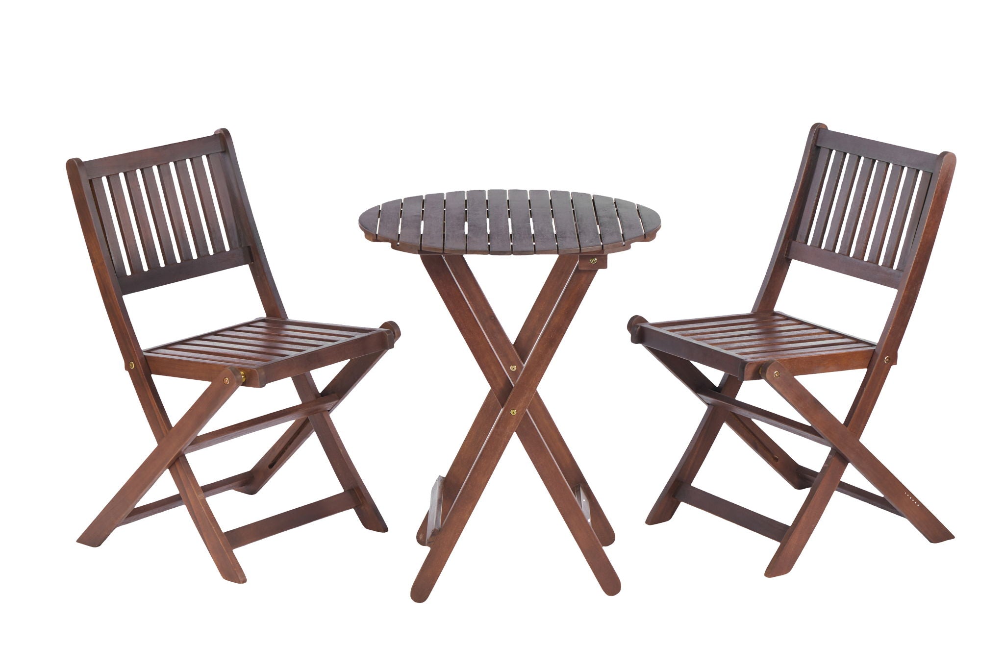 3 Piece Acacia Bistro Set, Folding Patio Furniture With 1 Coffee Table And 2 Foldable Chairs