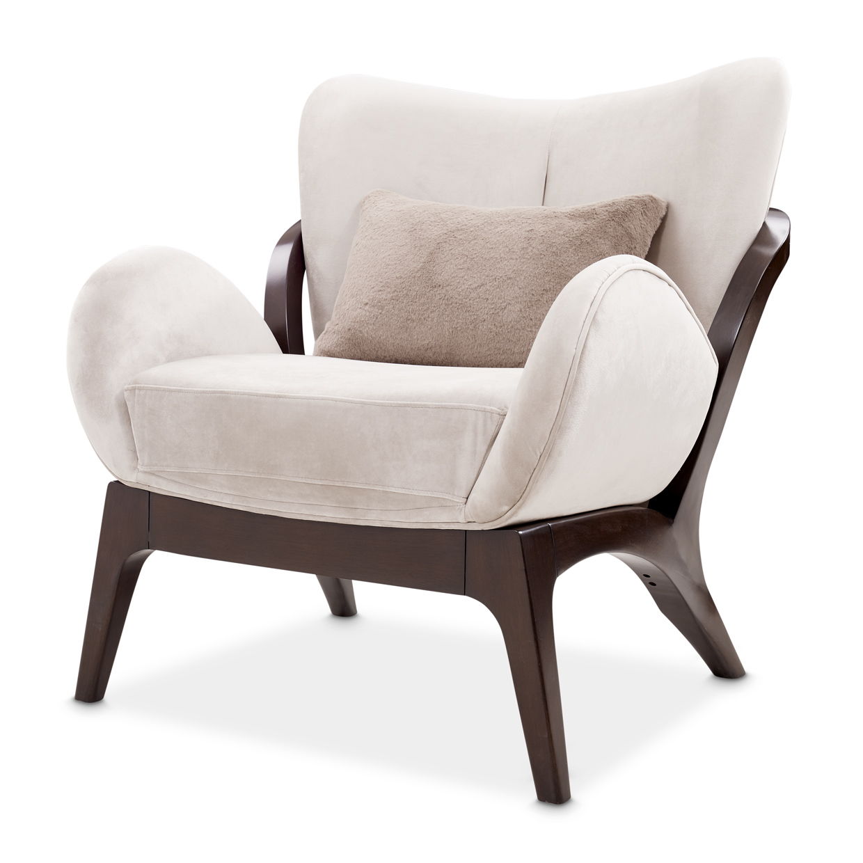 Camellia Field - Velvet Accent Chair - Beige / Dark Brown