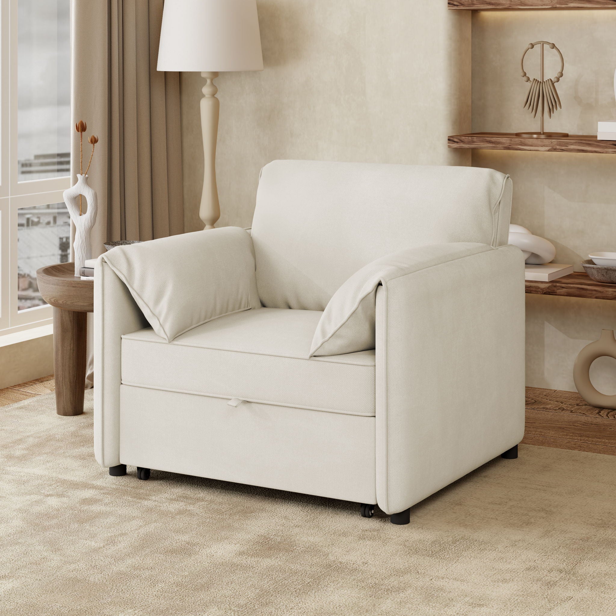 Convertible Pull Out Sofa Bed, 3 In 1 Convertible Sleeper Chair Adjustable Backrest With Thicked Cushions
