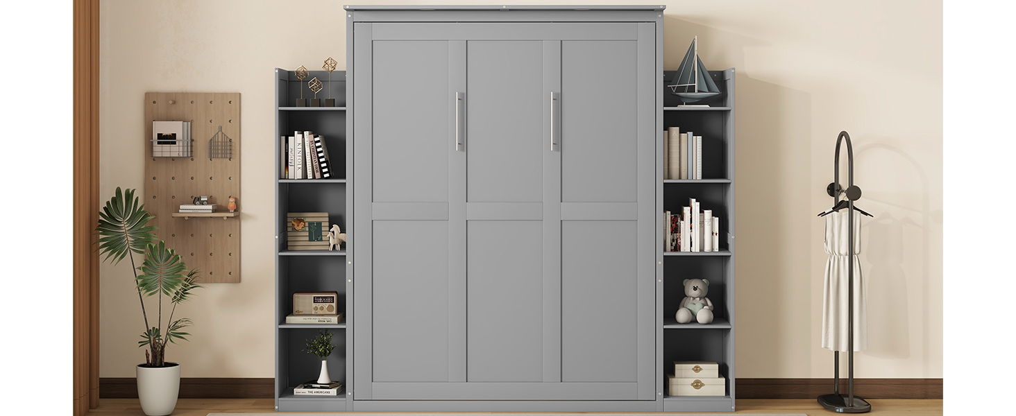 Wall Murphy Bed With Shelves And LED Lights