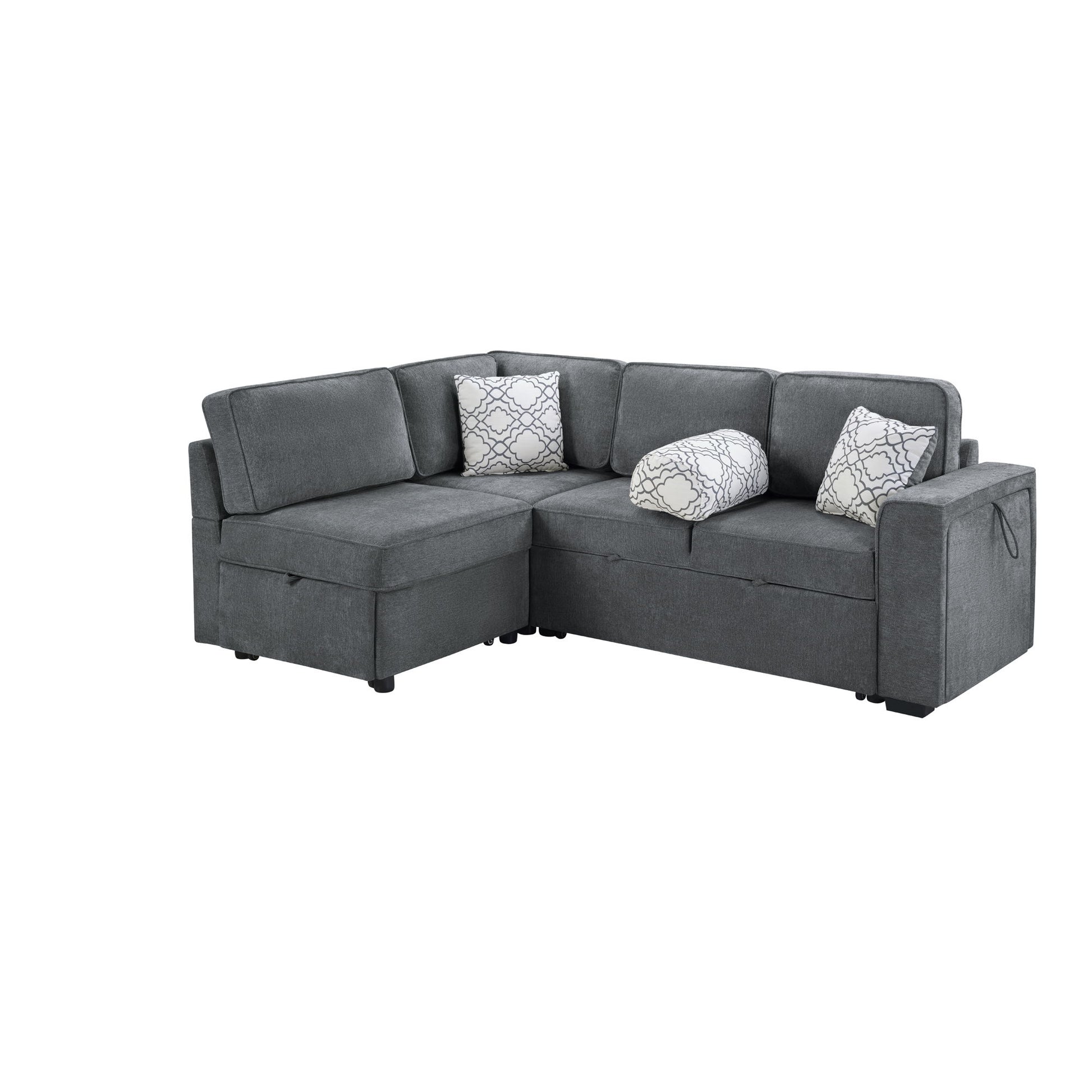 Convertible Sectional L-Shaped Sofa With Dual Pull-Out Sleepers, Flip-Top Table, USB Ports, Cup Holder & Storage - Best Buy Furniture