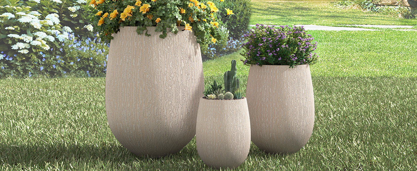 U_Style Egg-Shaped Lightweight MGO Outdoor Planter Set of 3