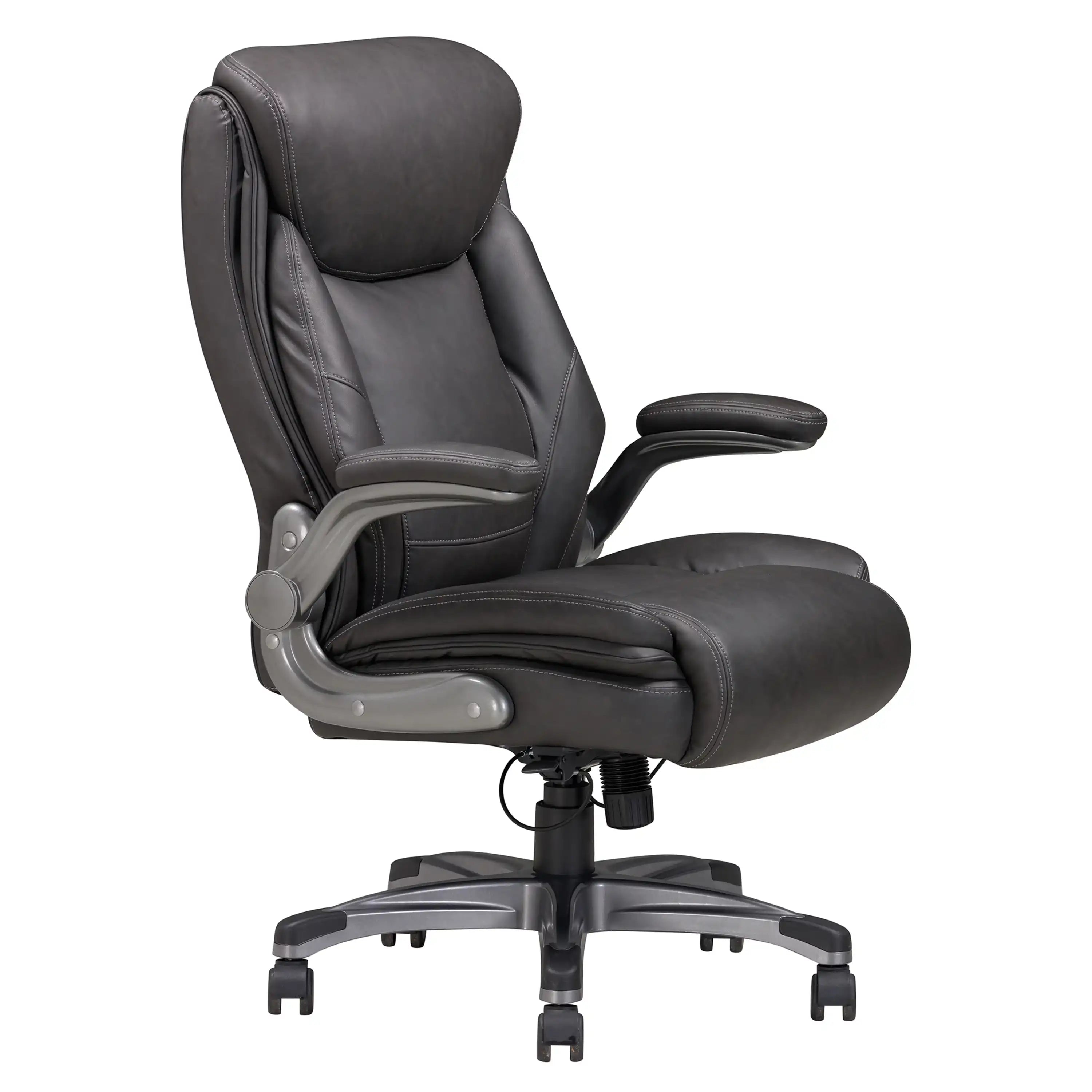 Classic Gray Bonded Leather Office Chair, Adjustable Armrest, Swivel
