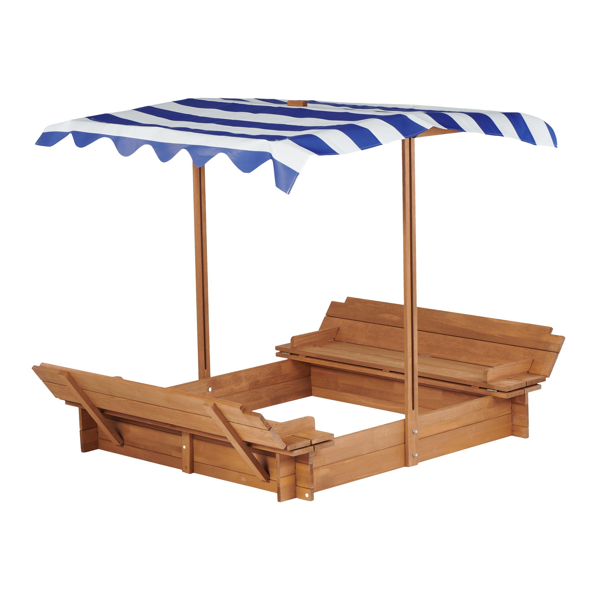 Kids Sandbox With Adjustable Cover, Sand Box With 2 Foldable Bench Seats, Outdoor Sandpit For Backyard Play - Light Brown