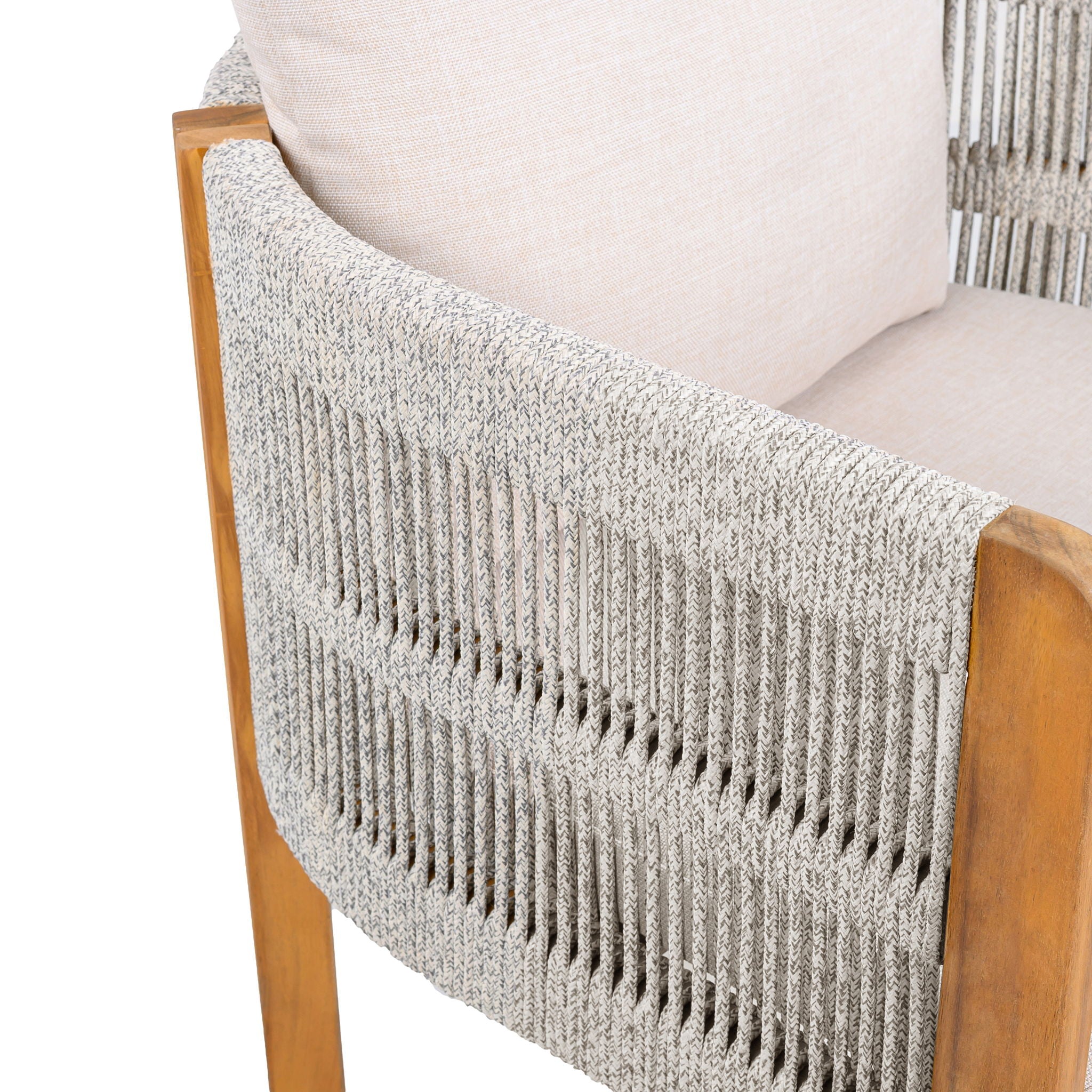 Outdoor Dining Chairs & Rope Handles (Set of 2) - Beige / Teak