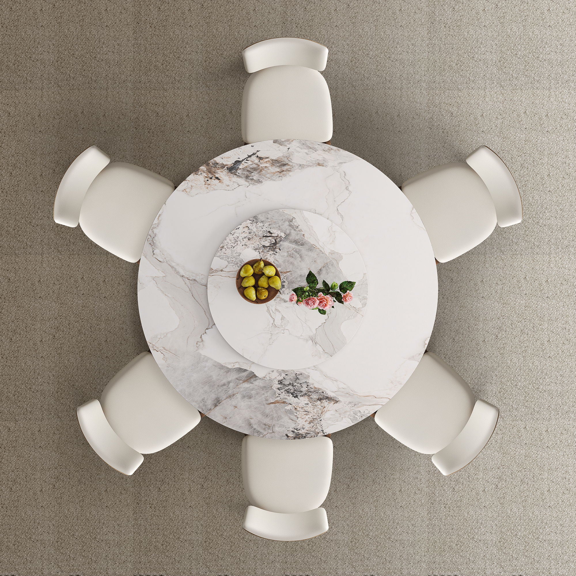 Dining Table Set With Round Turntable, Seats 6 - 8 - White
