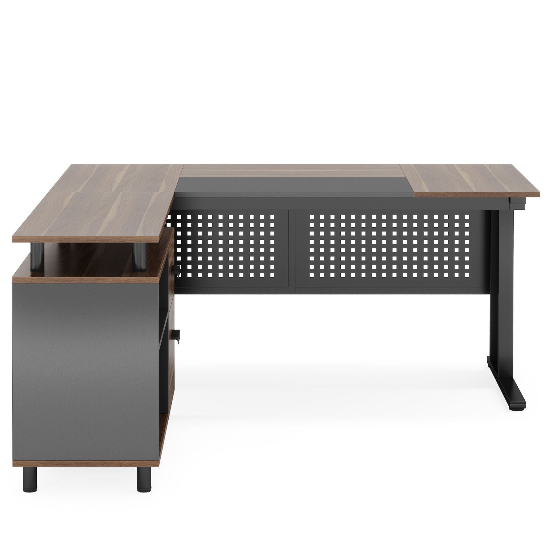 L-Shaped Executive Desk With File Cabinet , Office Workstation With Drawers, Shelves & Storage