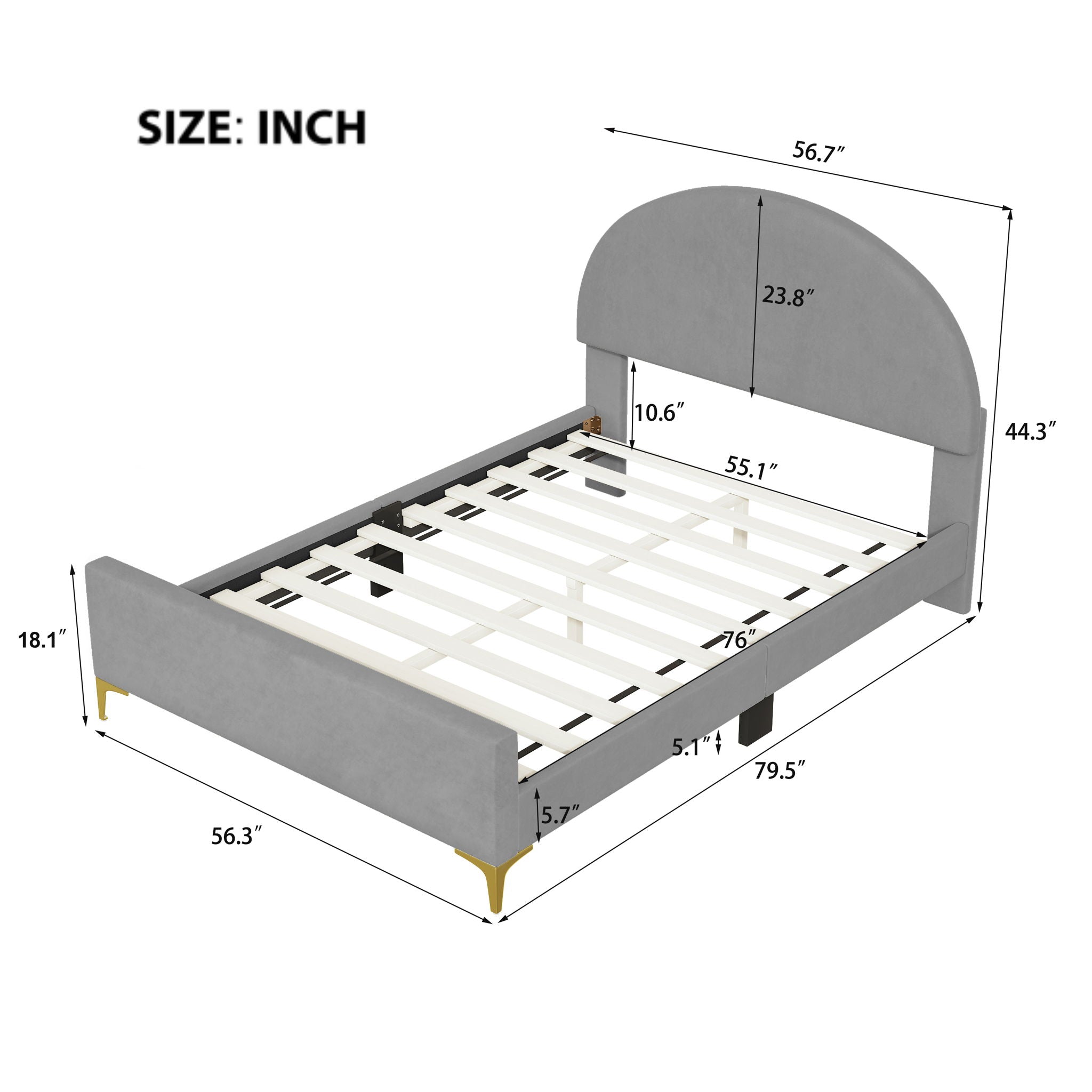 Upholstered Platform Bed With Classic Semi-Circle Shaped Headboard
