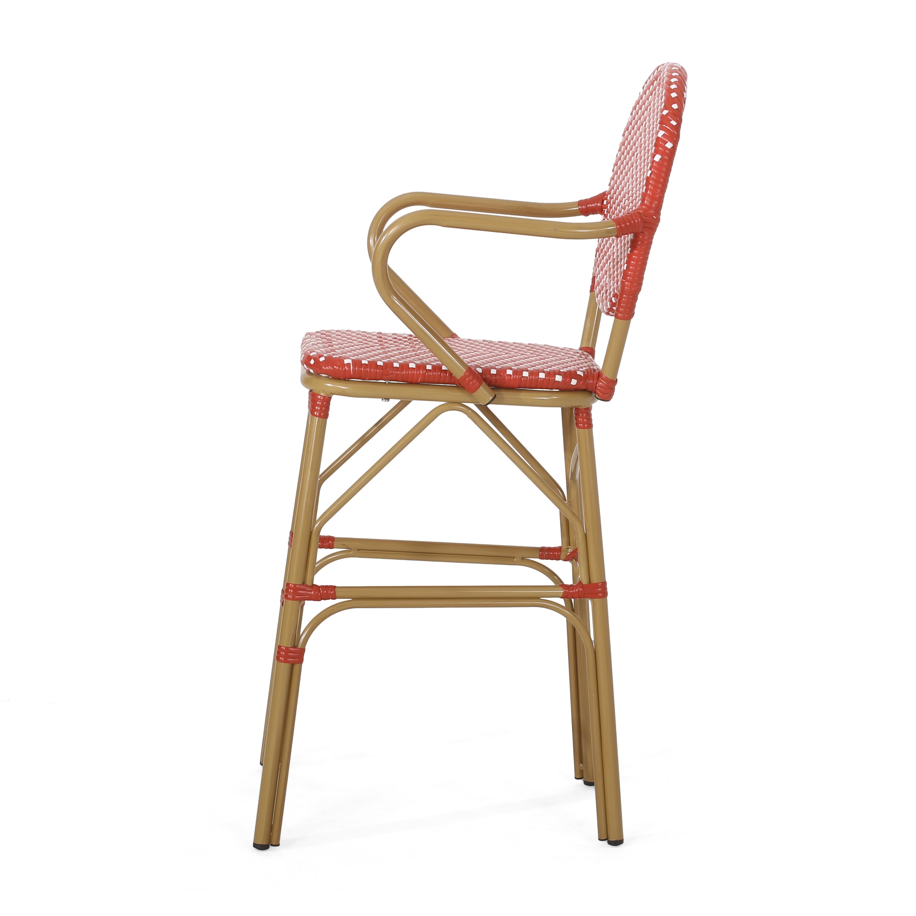 Outdoor Wicker and Aluminum French Barstools, Set of 2