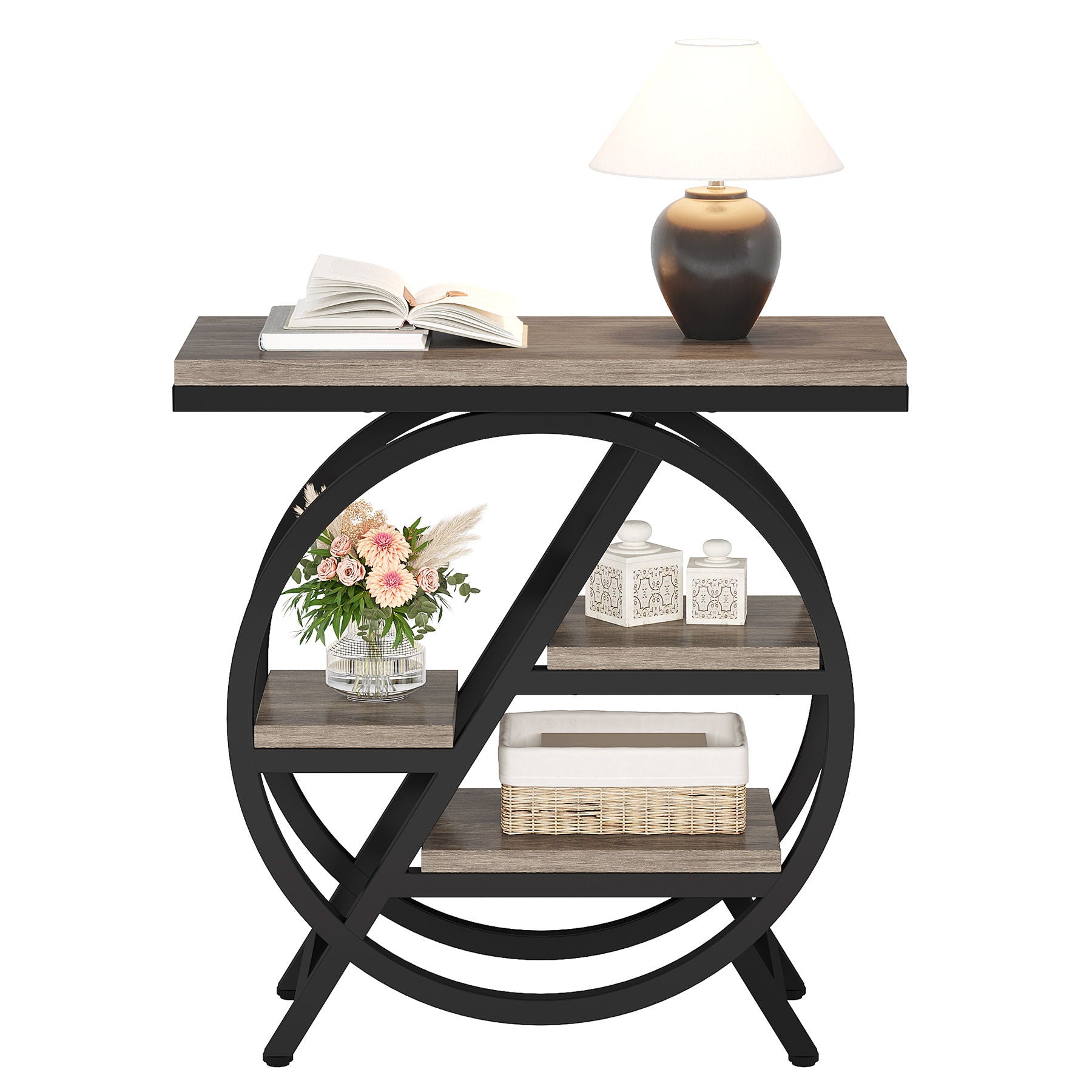 Modern Narrow End Table With 3 Tier Shelves