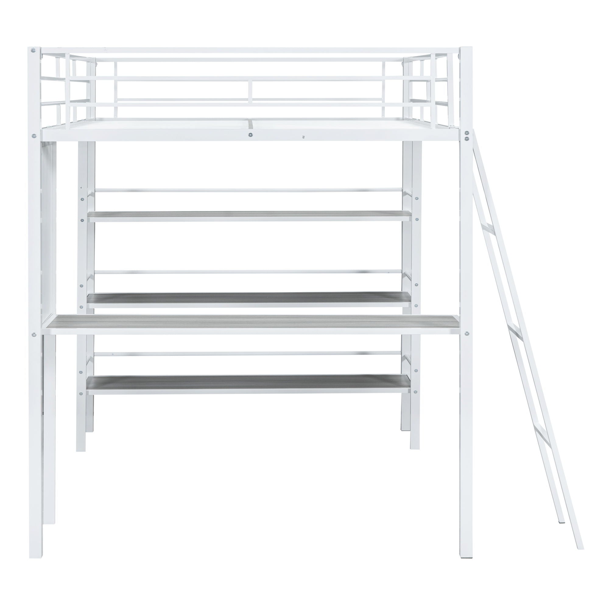 Bed With 3 Layers Of Shelves And Desk, Stylish Frame Bed