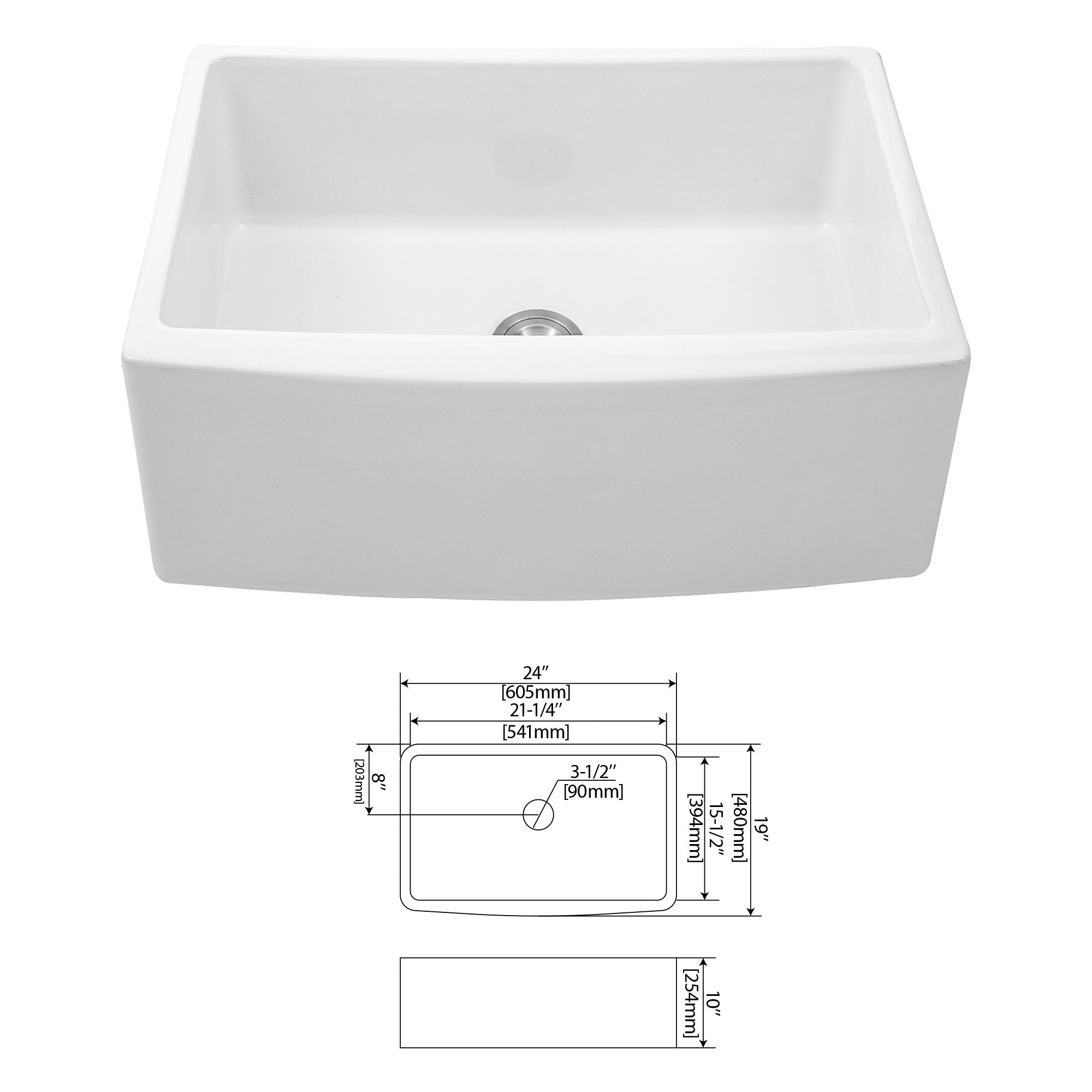 Farmhouse Sink, Apron Front Single Bowl With Arch Edge Design
