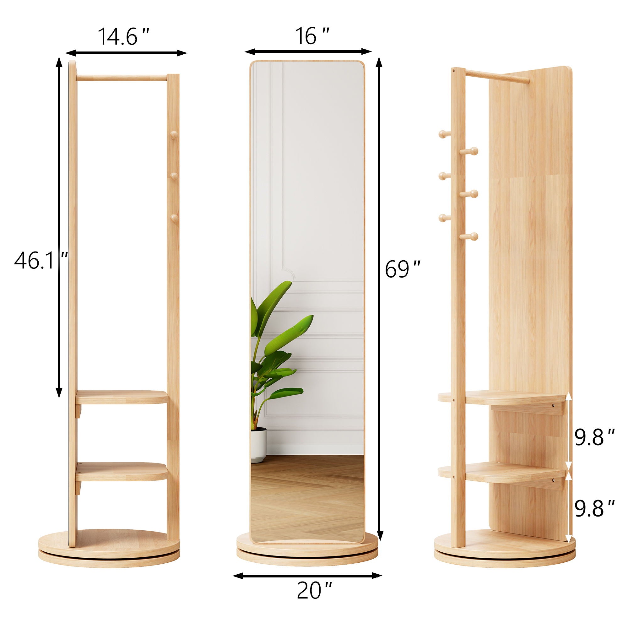 3 In 1 Multifunctional Full Length Clothing Mirror