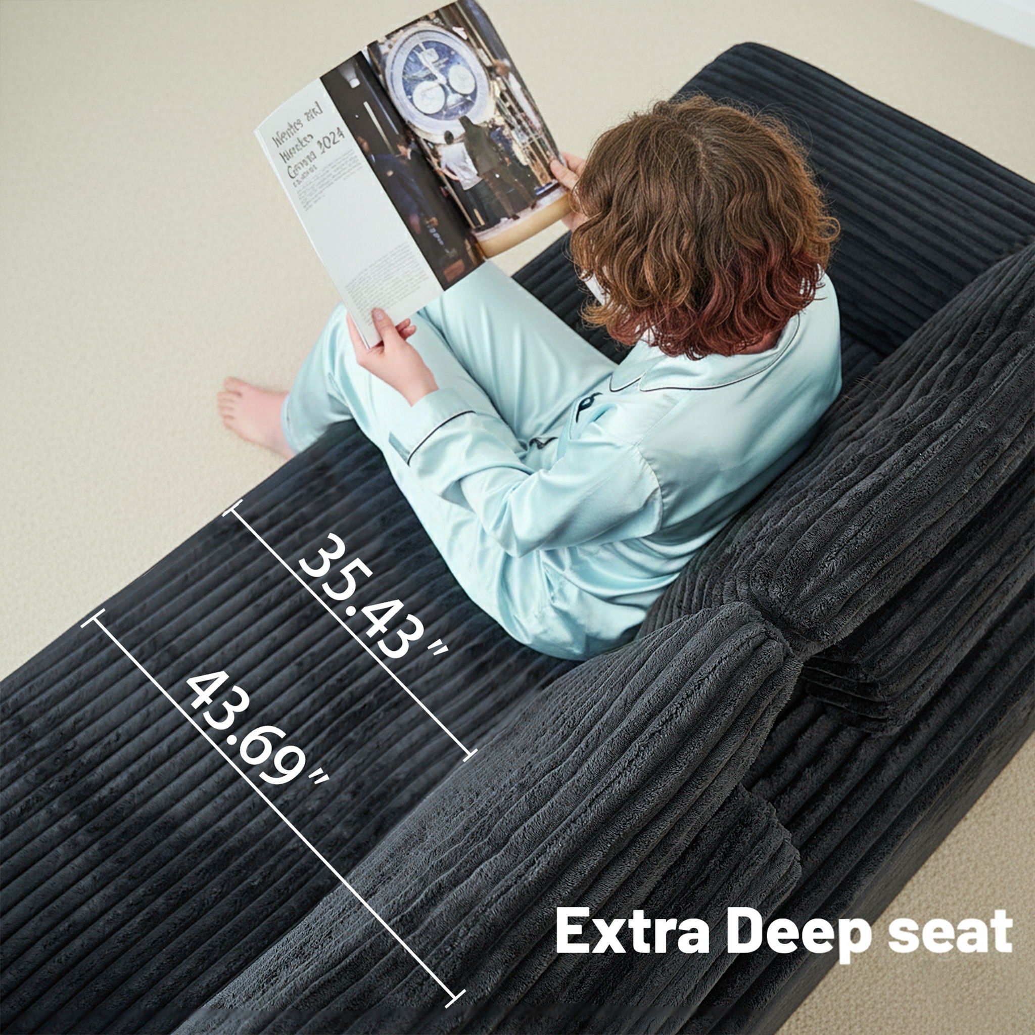 Modular U-Shaped Sectional Sofa, 6 Seater Chaise Lounge With Reversible Design - Black