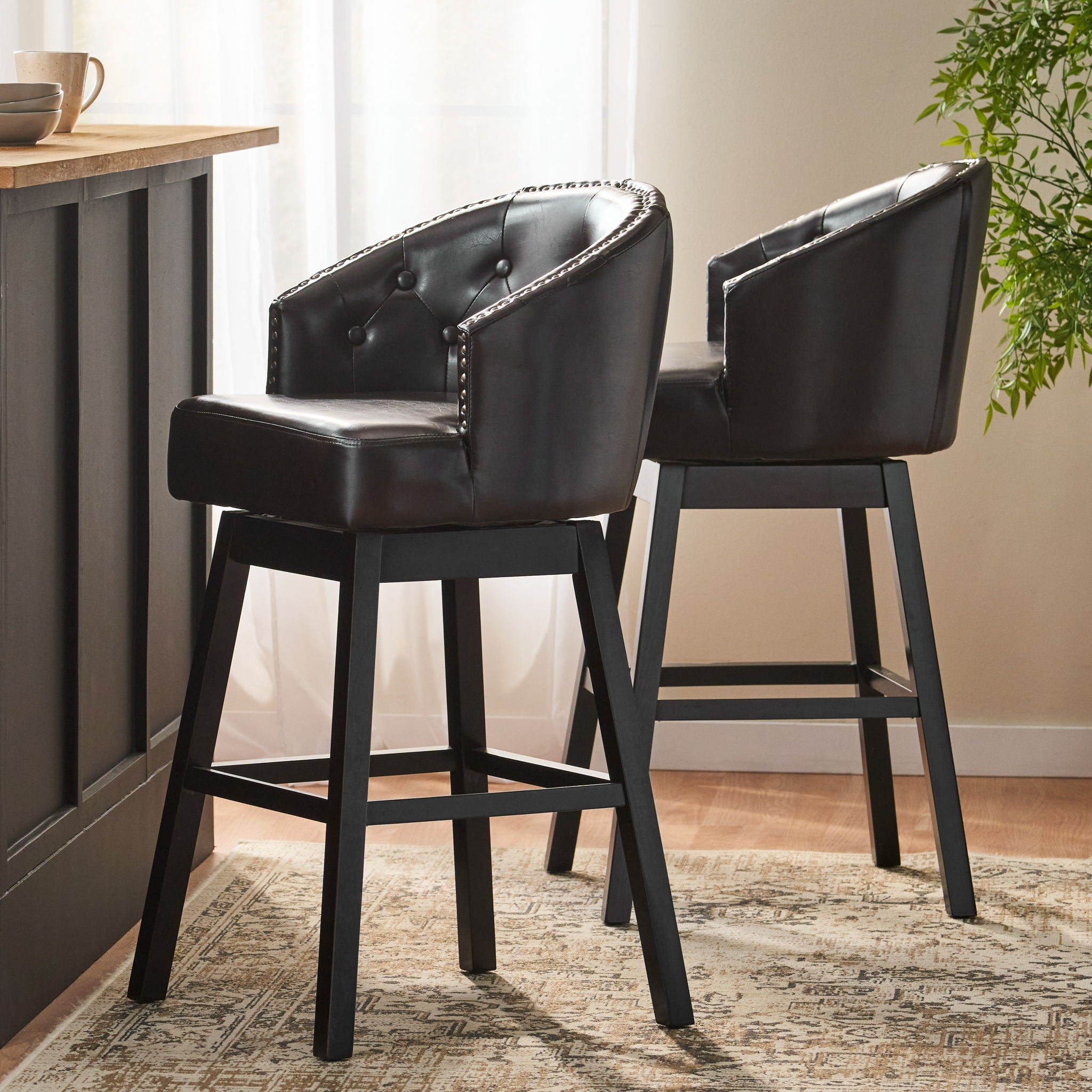 Mellifluous - 360 Degree Swivel Bar Stool With Stunning Nailhead Trim, (Set of 2)