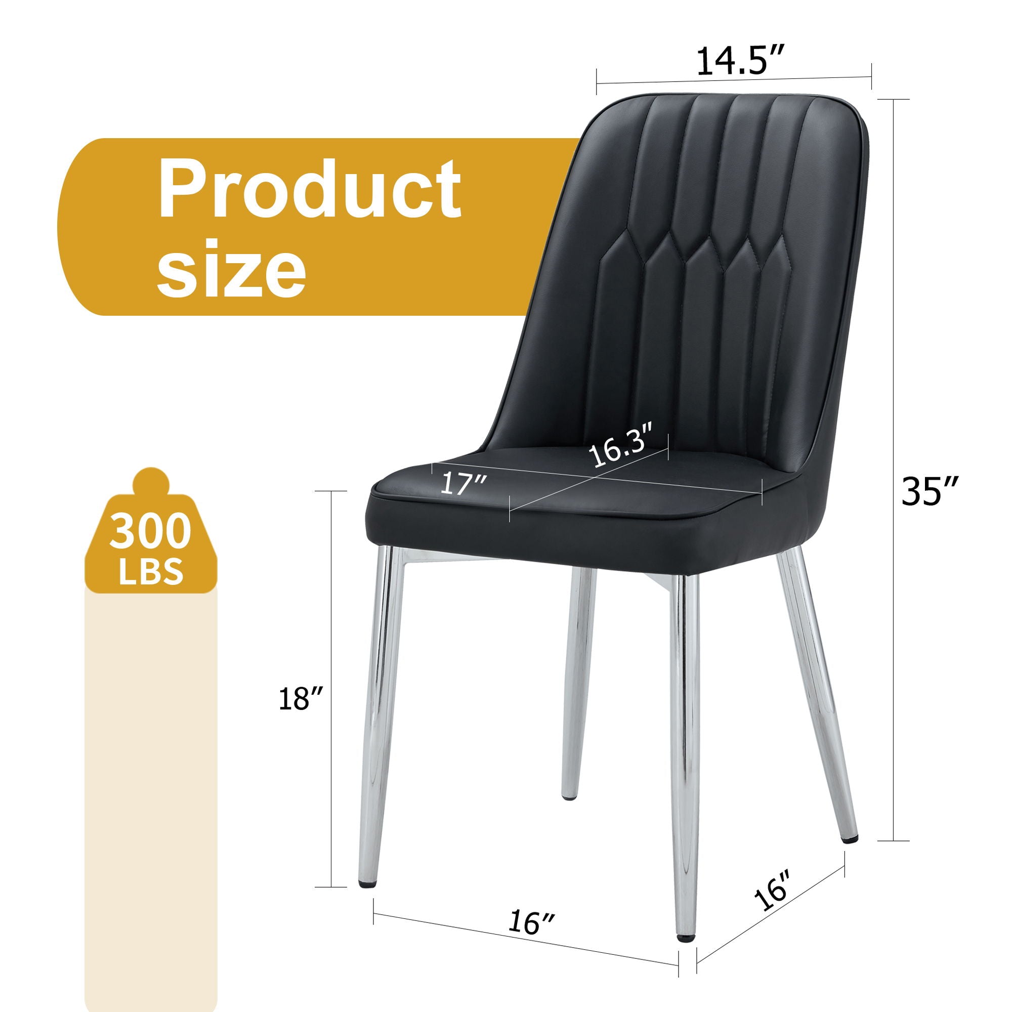 Modern Dining Chairs (Set of 4) With Backrest And Silver Metal Legs For Home And Office - Black