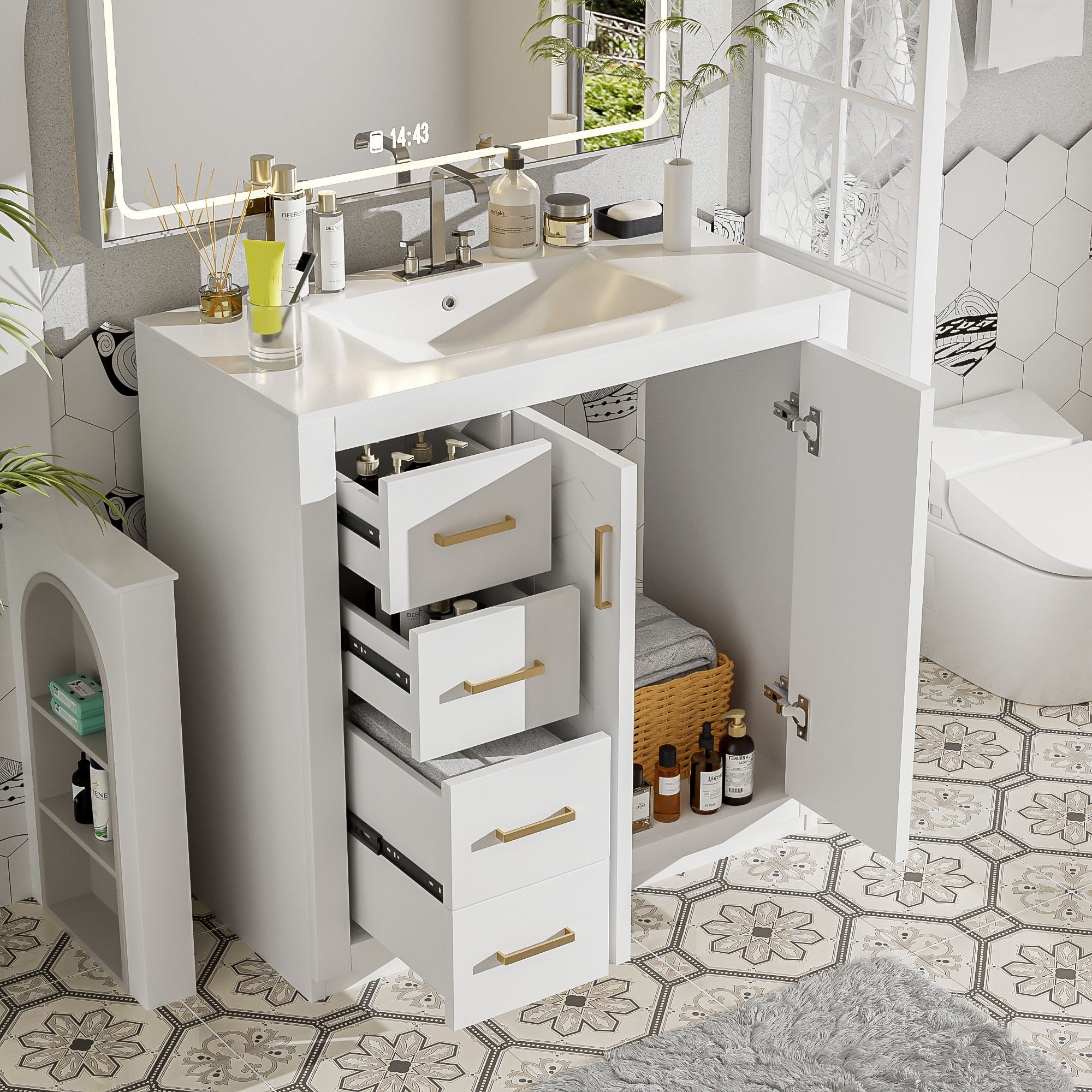 Bathroom Vanity With Sink Combo, Storage Cabinet, Freestanding Set With 3 Drawers & Soft Closing Doors