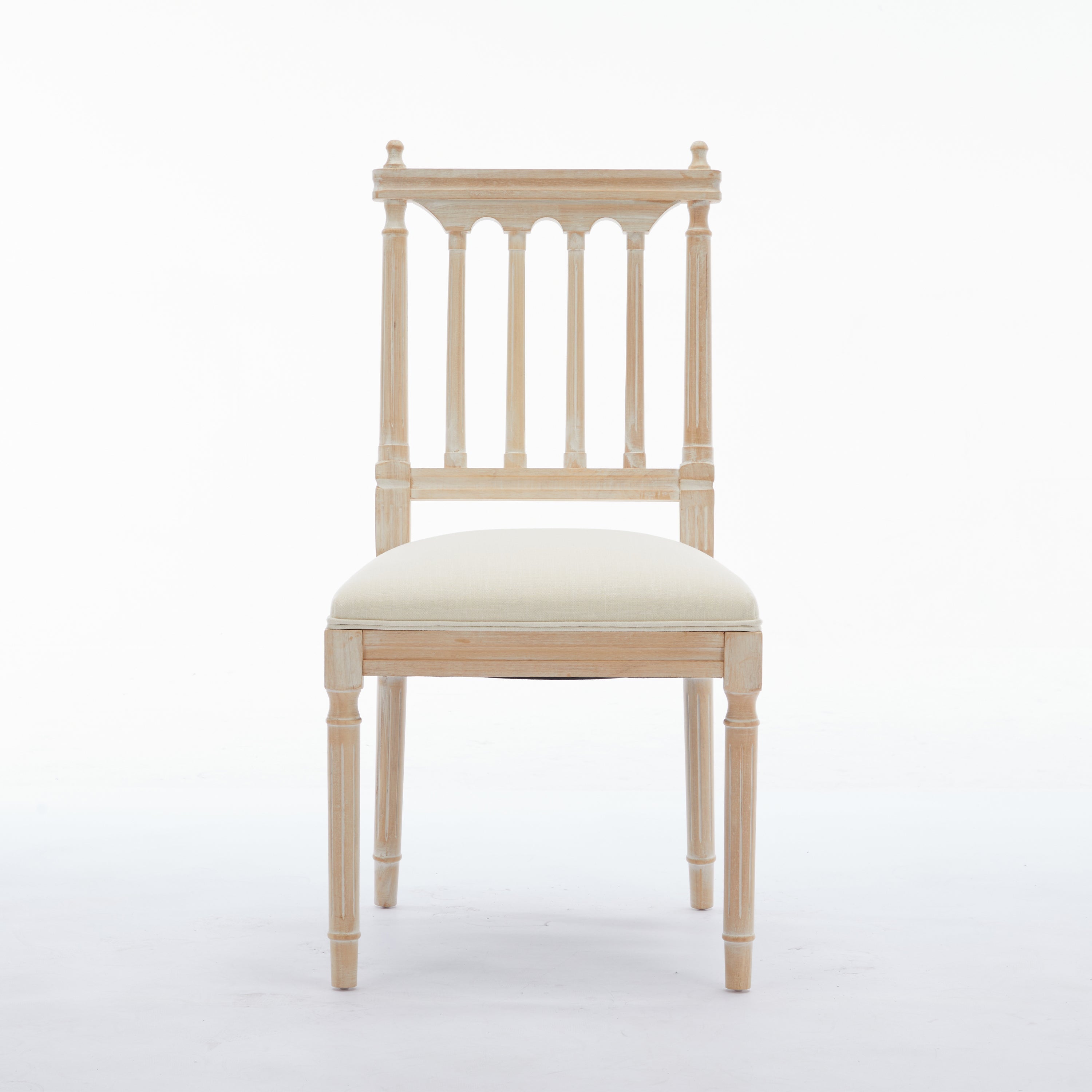 Antique Dining Chairs - Linen Fabric Upholstered Wooden Chairs Set of 2