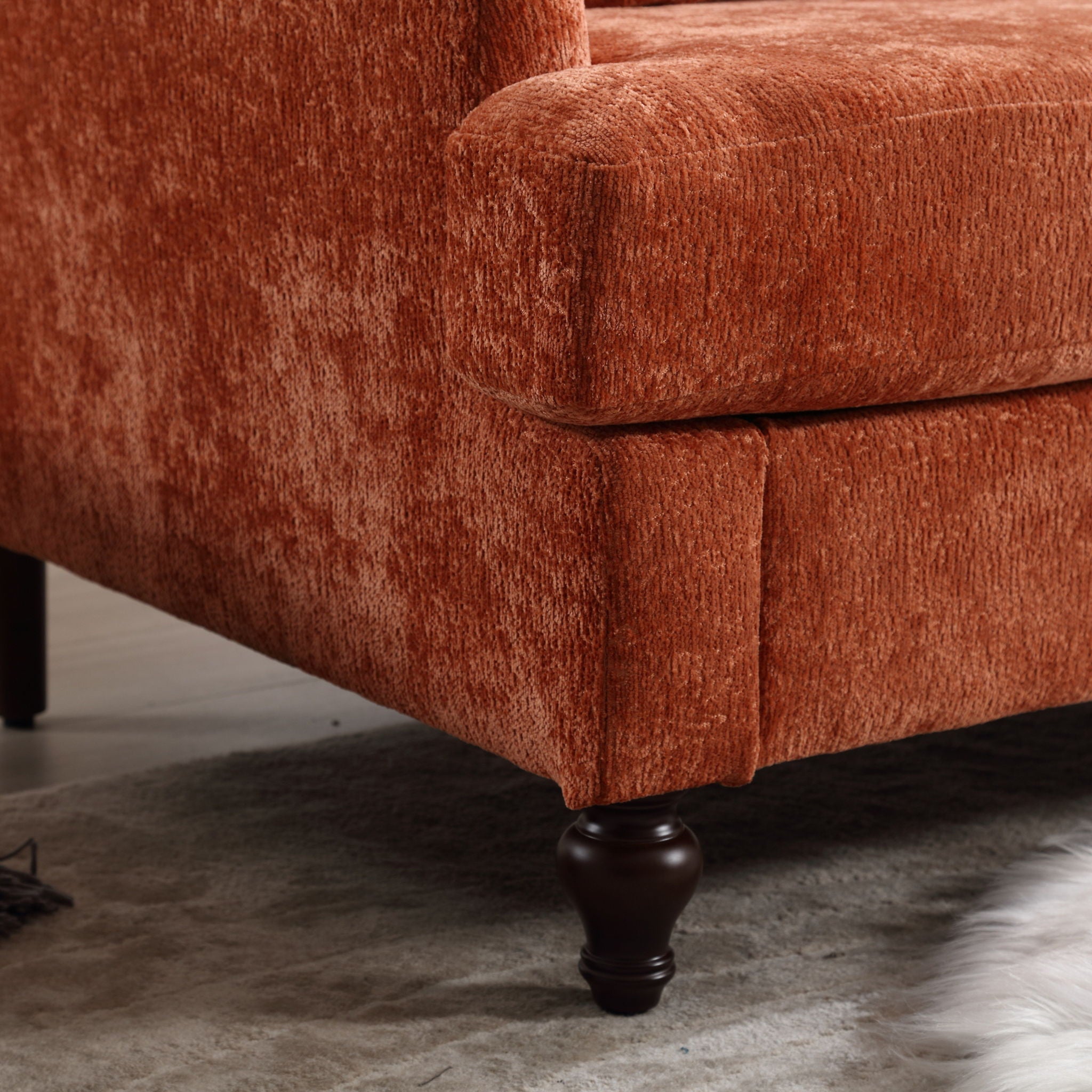 Mid Century Modern Chenille Fabric Loveseat Sofa, 2 Seat Upholstered Couch