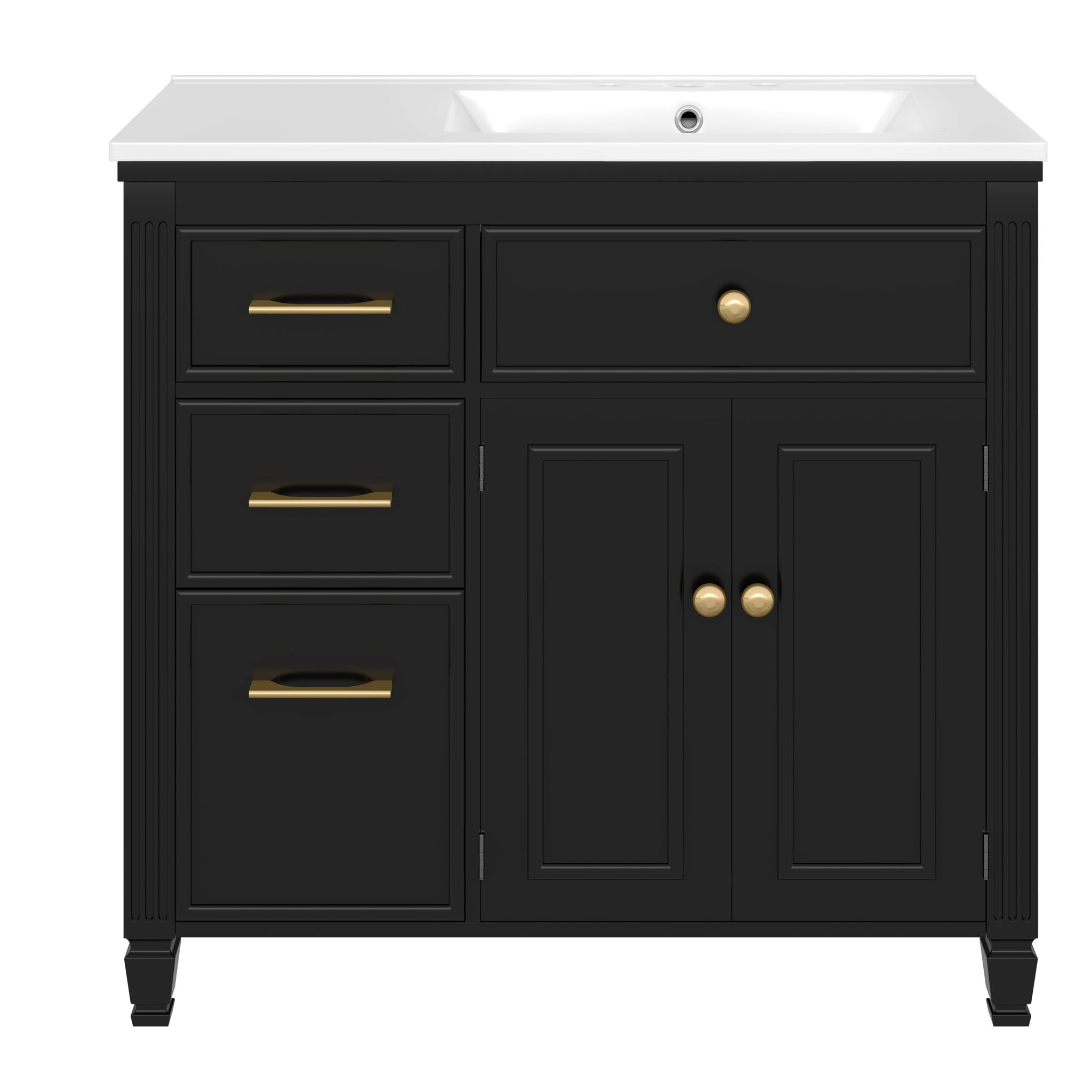 Modern Bathroom Vanity With Ceramic Sink, Freestanding, One Tip Out Drawer, 3 Side Drawers, Adjustable Shelf