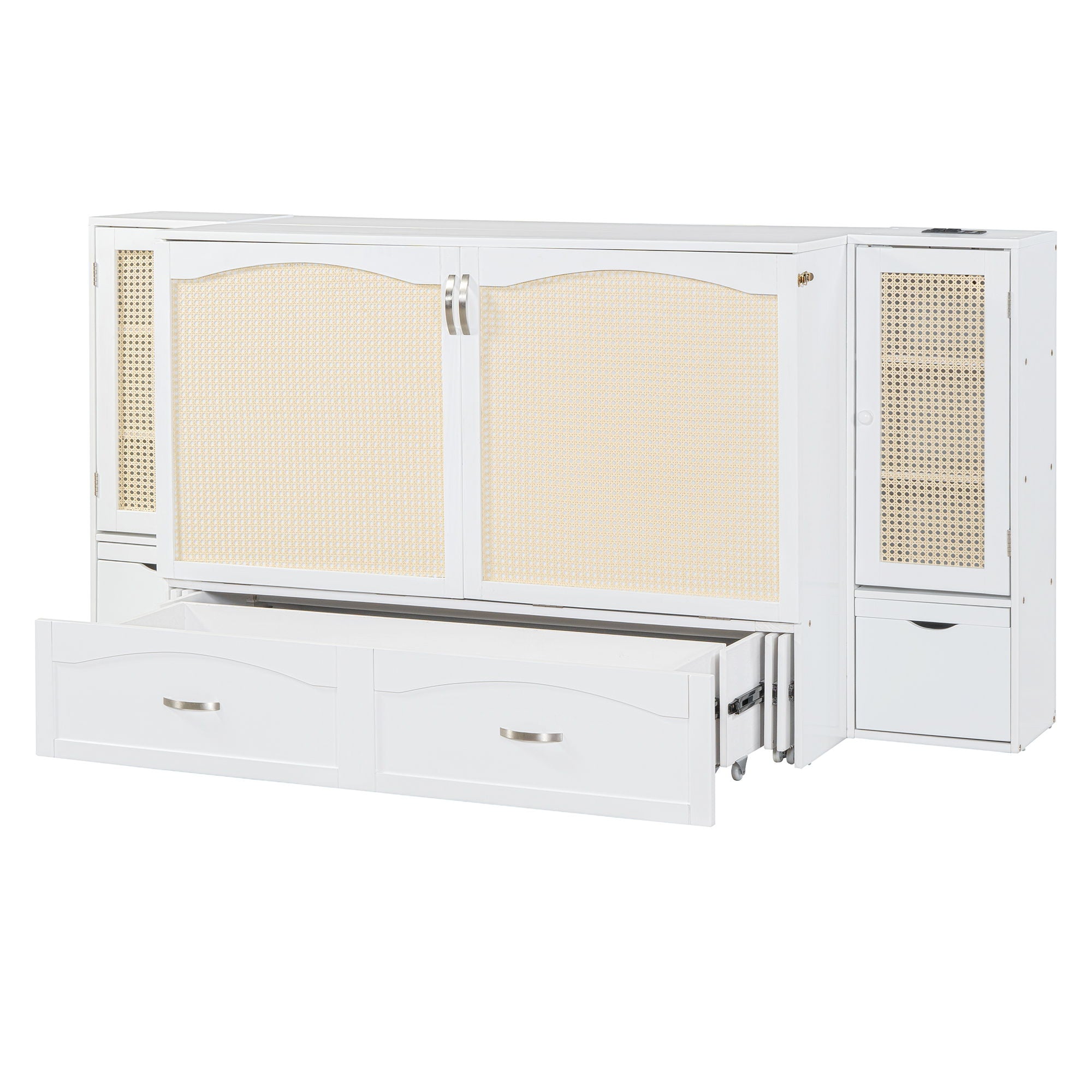 Murphy Wall Bed With Drawer And Rattan Decoration