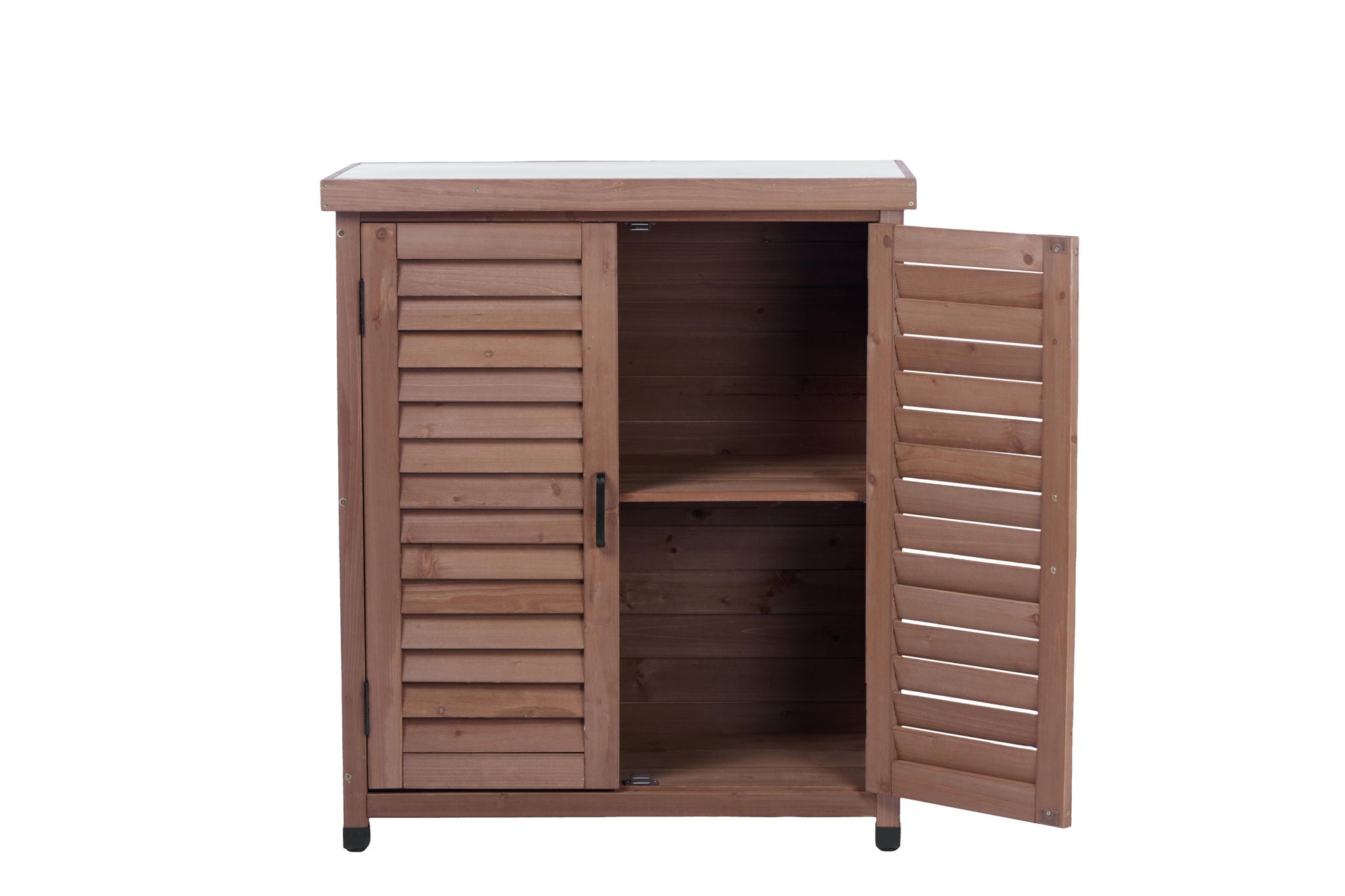 Potting Bench With Storage Cabinet And Metal Table Top For Outdoor