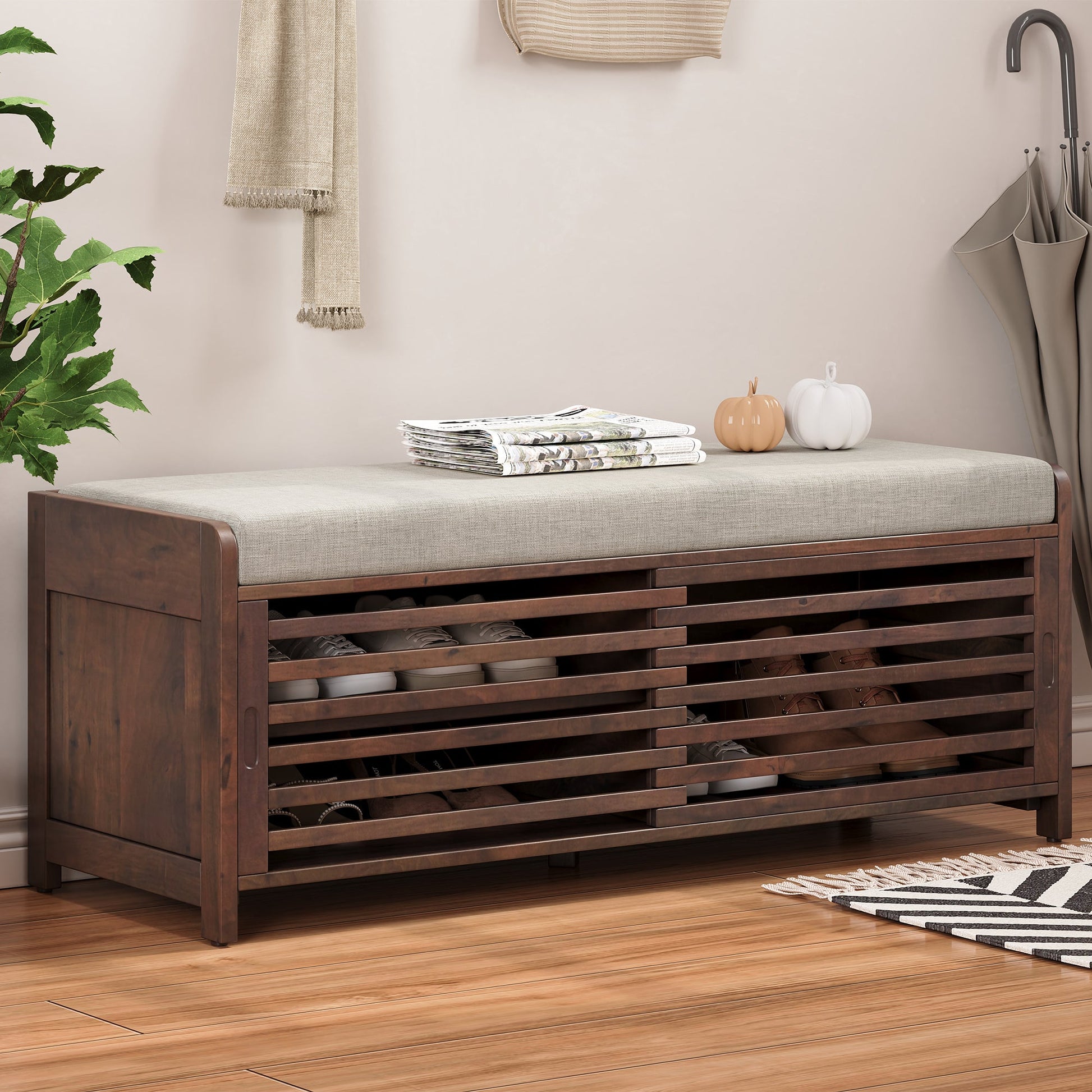 Shoe Bench with Storage and Cushion (Espresso) - Best Buy Furniture