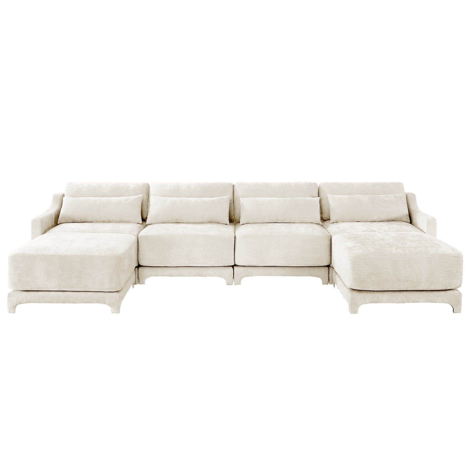 Elegant Four-Seater Sofa with Movable Ottoman and Lumbar Pillow