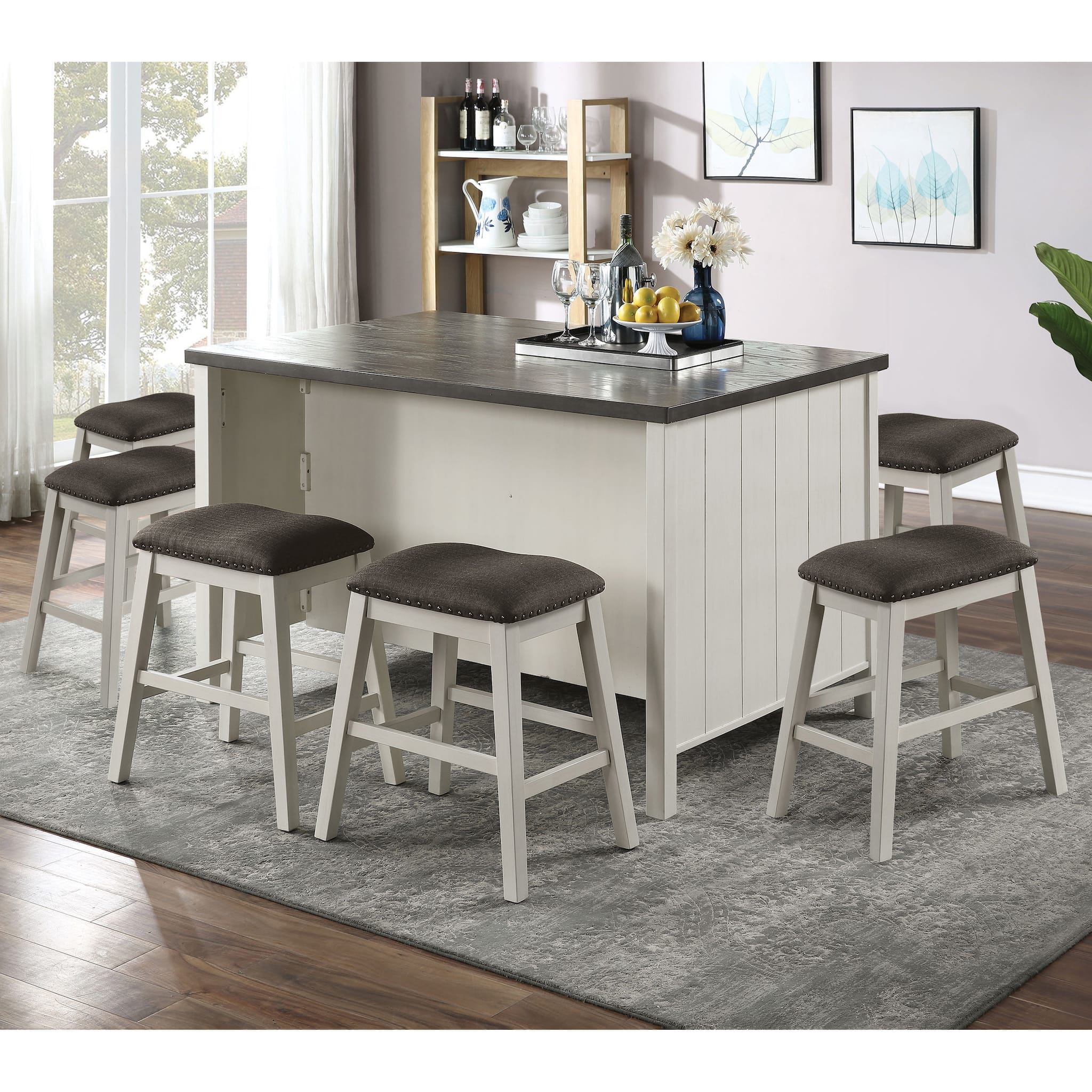 Counter Height Dining Table With Storage Cabinet Base - Dark Gray / Off White / Off White / Gray