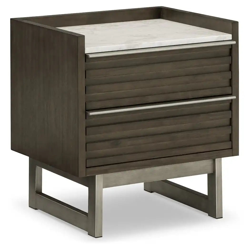 Arkenton - Grayish Brown / White - Two Drawer Night Stand
