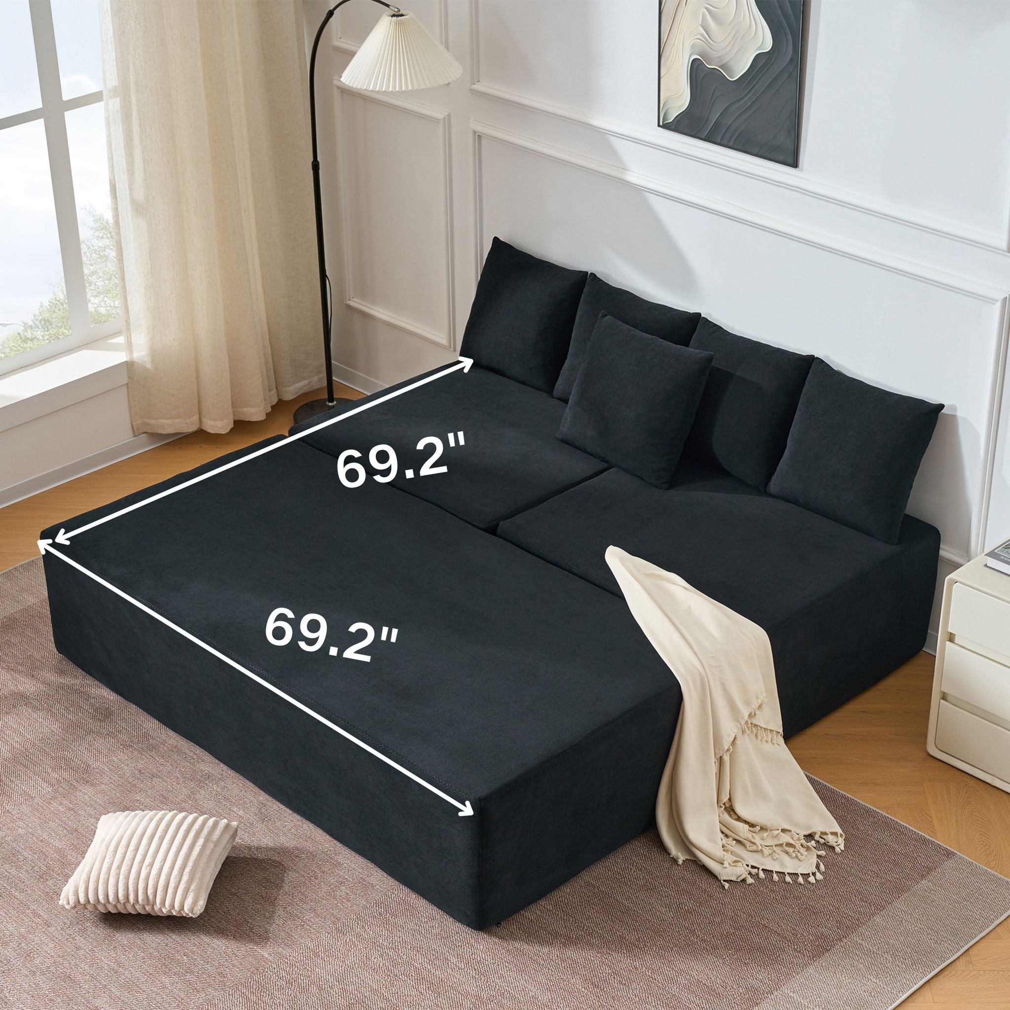 Modular L-Shaped Sectional Sofa With Deep Seat, Movable Chaise & 5 Pillows