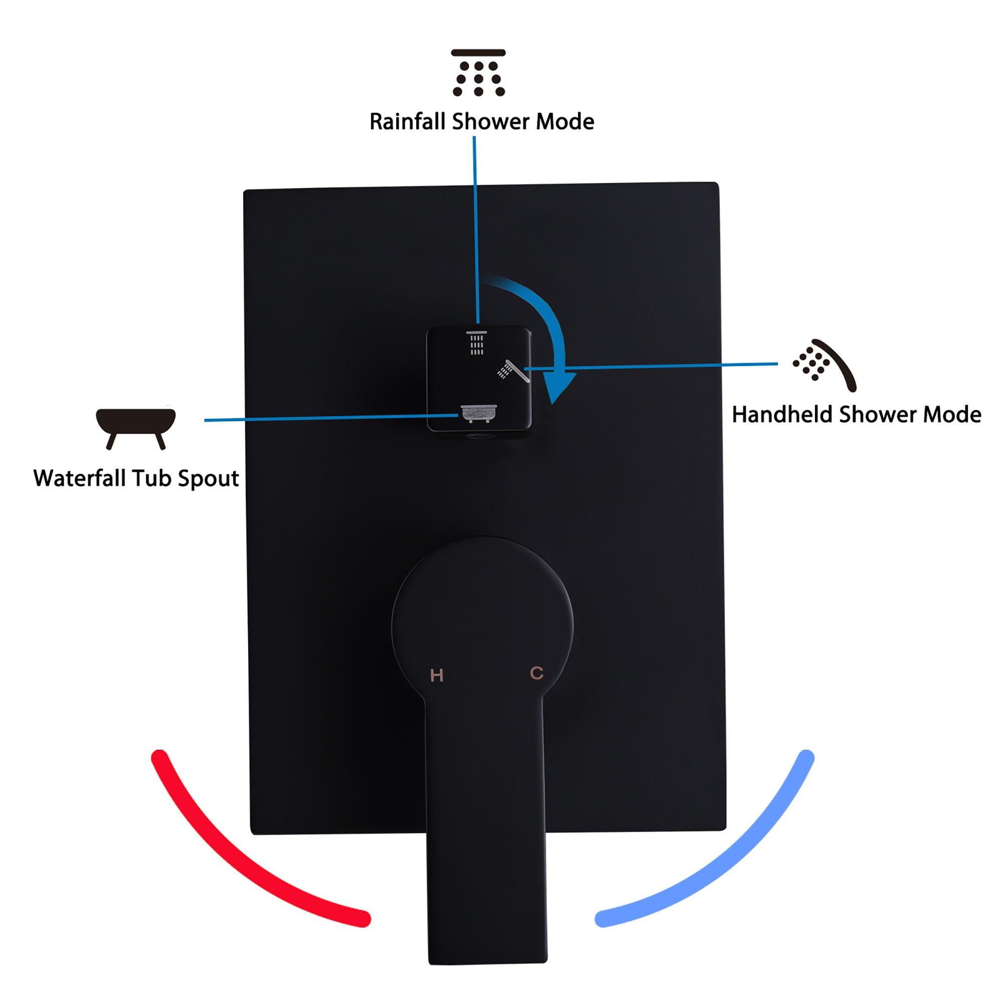 Contemporary Shower System With 12" Rainfall Head And Handheld Spray, Wall Mounted - Matte Black