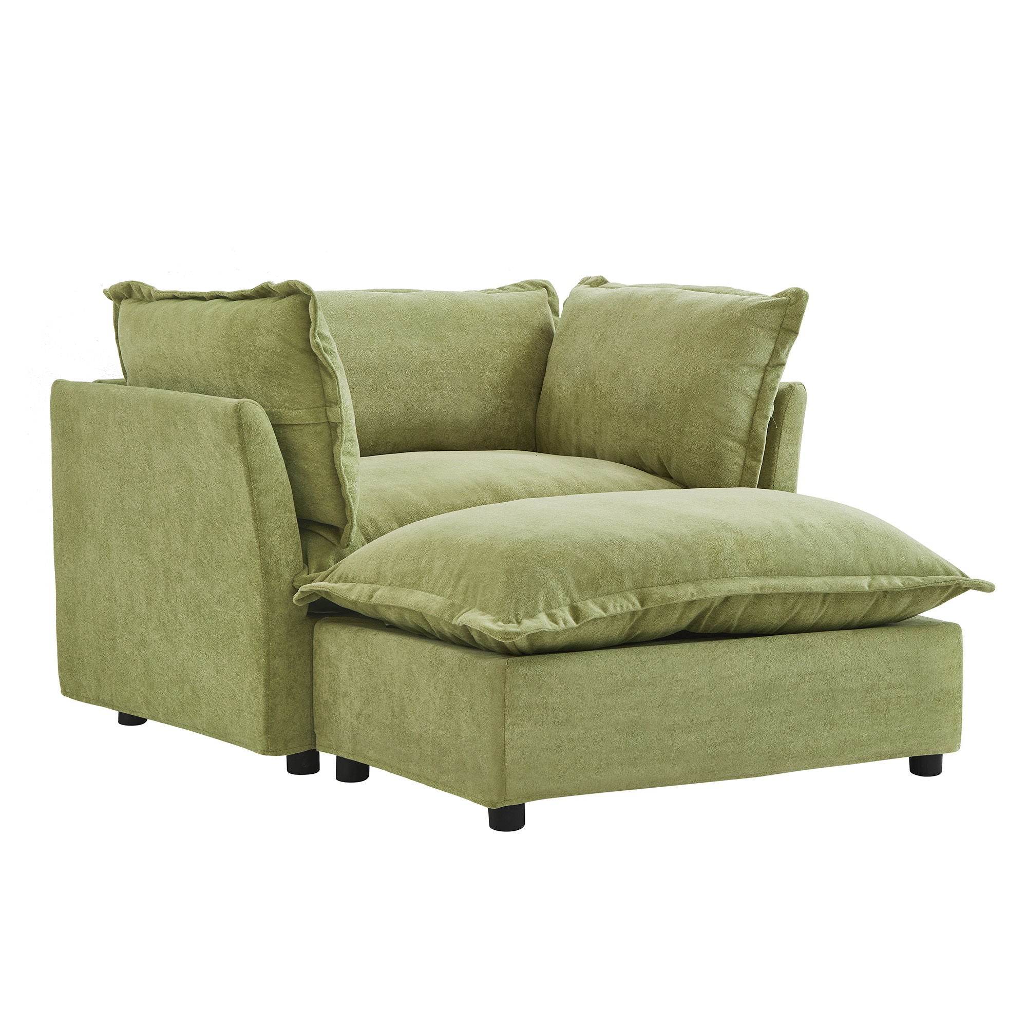 Modern Cozy Upholstered Armchair Sofa With Movable Ottoman