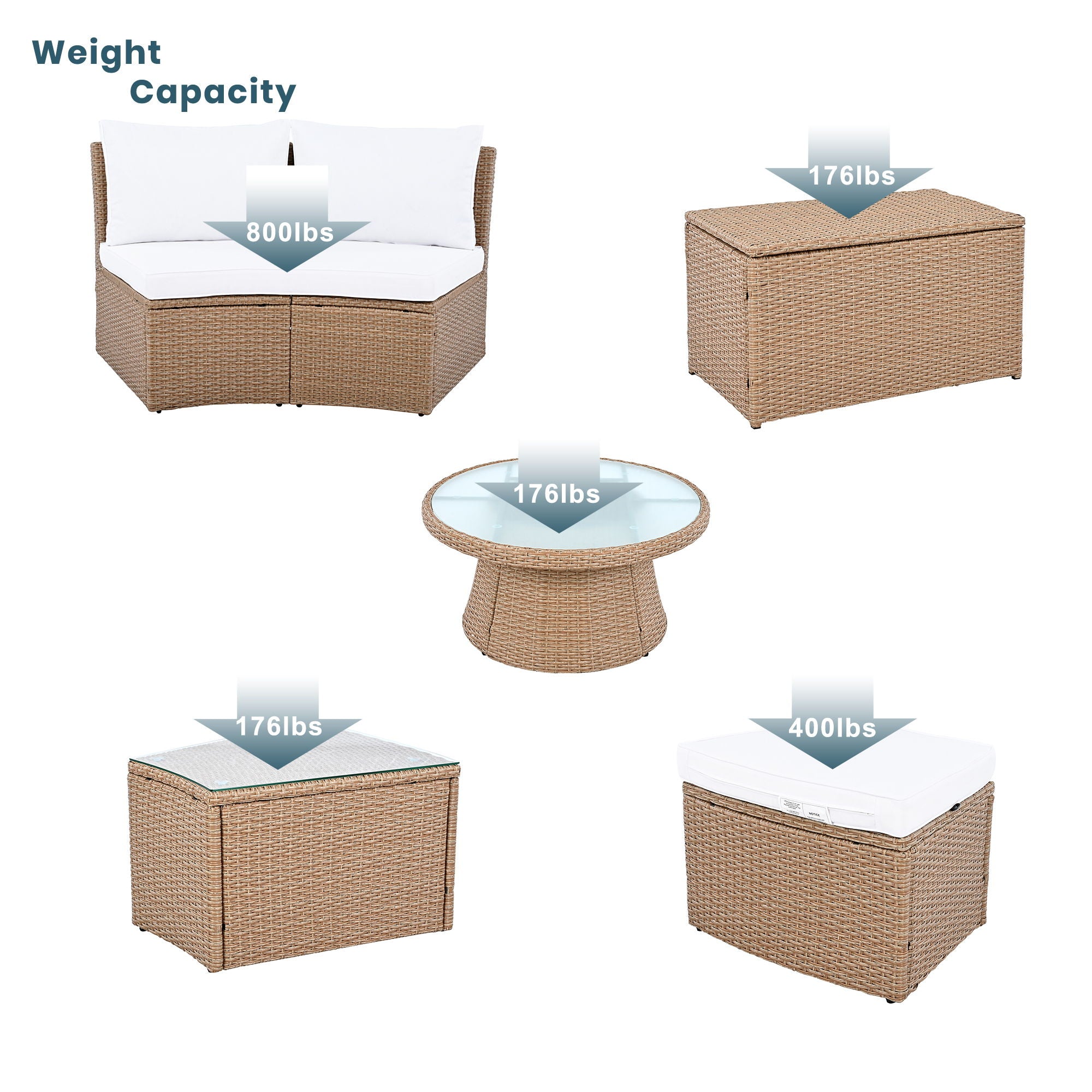 10 Piece Outdoor Sectional Half Round Patio Rattan Sofa Set
