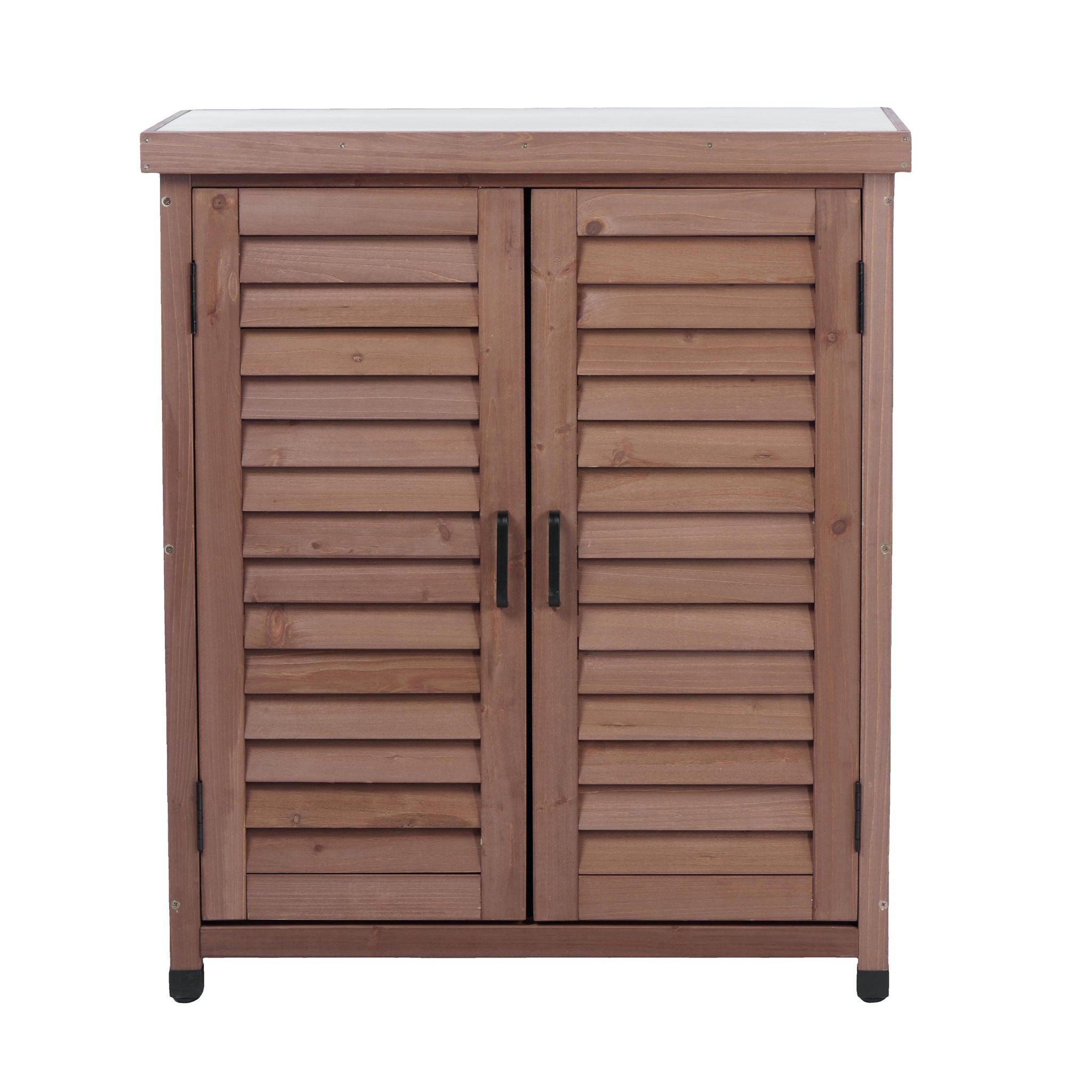 Potting Bench With Storage Cabinet And Metal Table Top For Outdoor