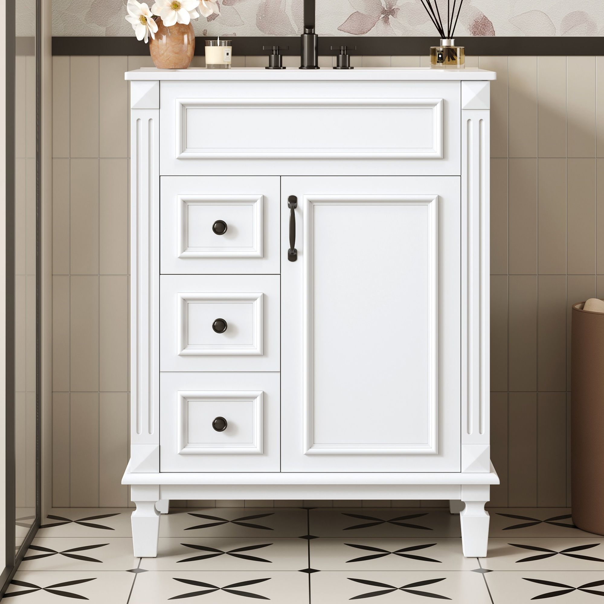 Bathroom Vanity With Sink, Compact Cabinet & 2 Drawers And Adjustable Shelf
