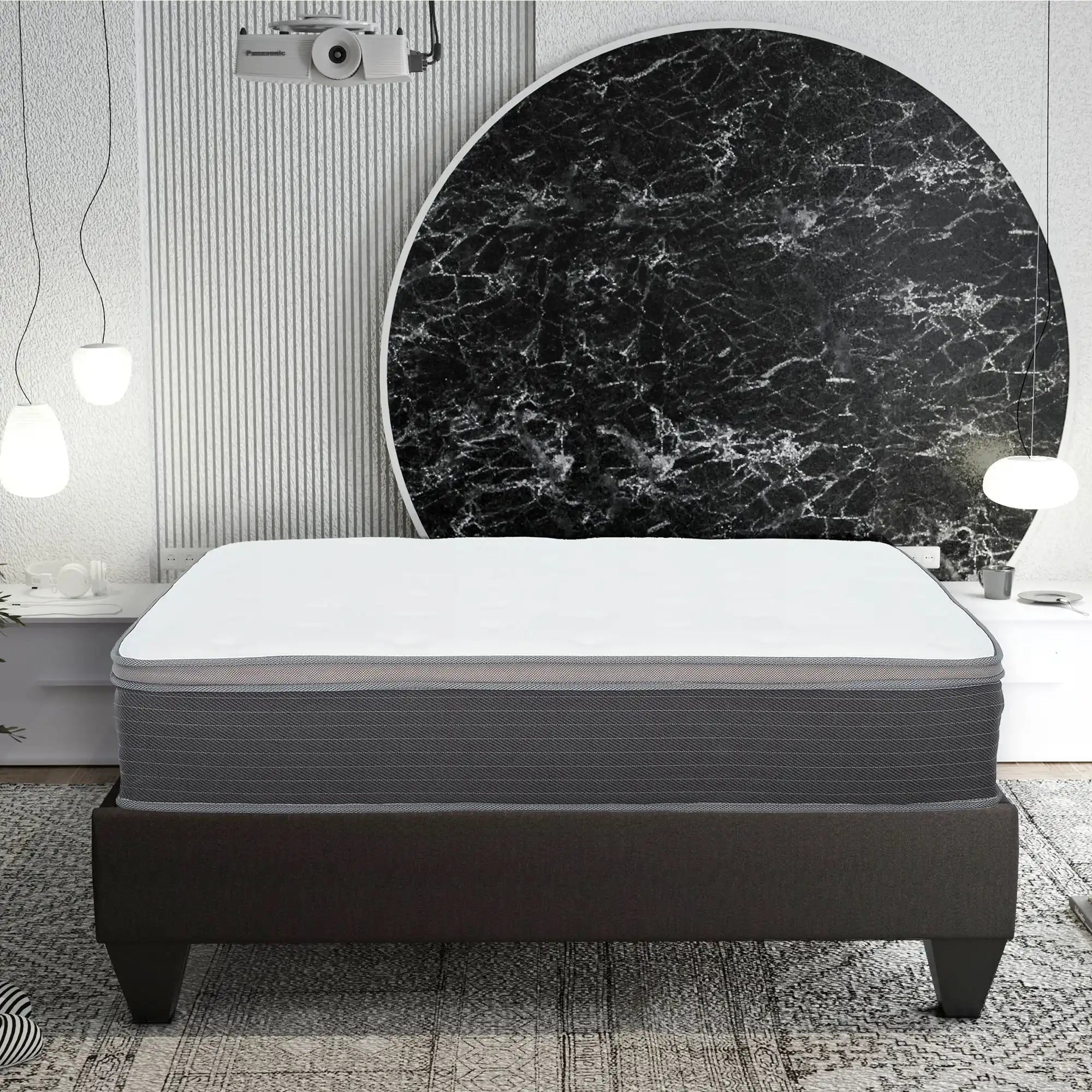 12'' Queen Size Hybrid Mattress In A Box, Plush Gel Memory Foam Mattress Top With Pocket Coil Base - Gray / White