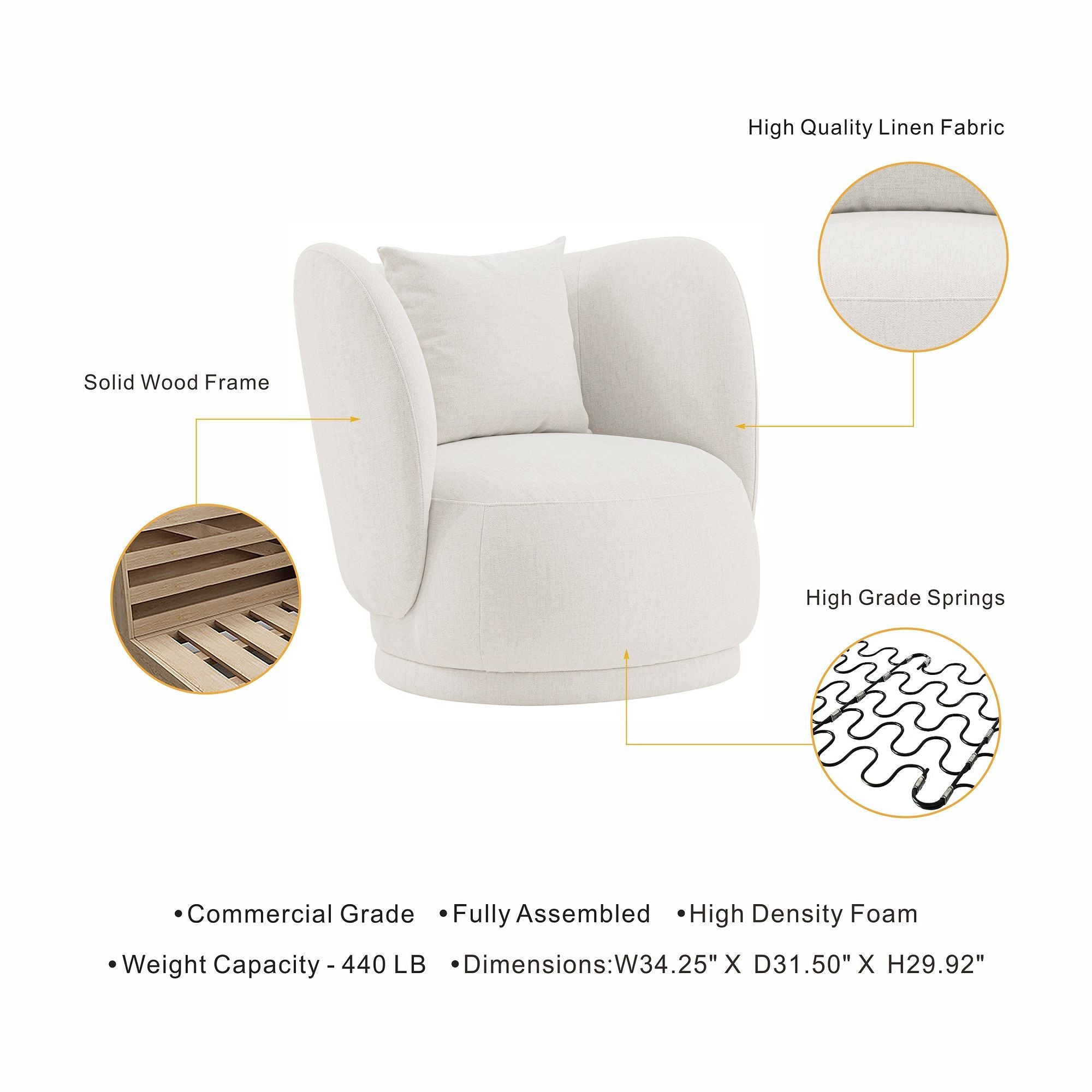 Weave - Accent Chair With Pillow, Comfortable Seating For Living Room - Cream