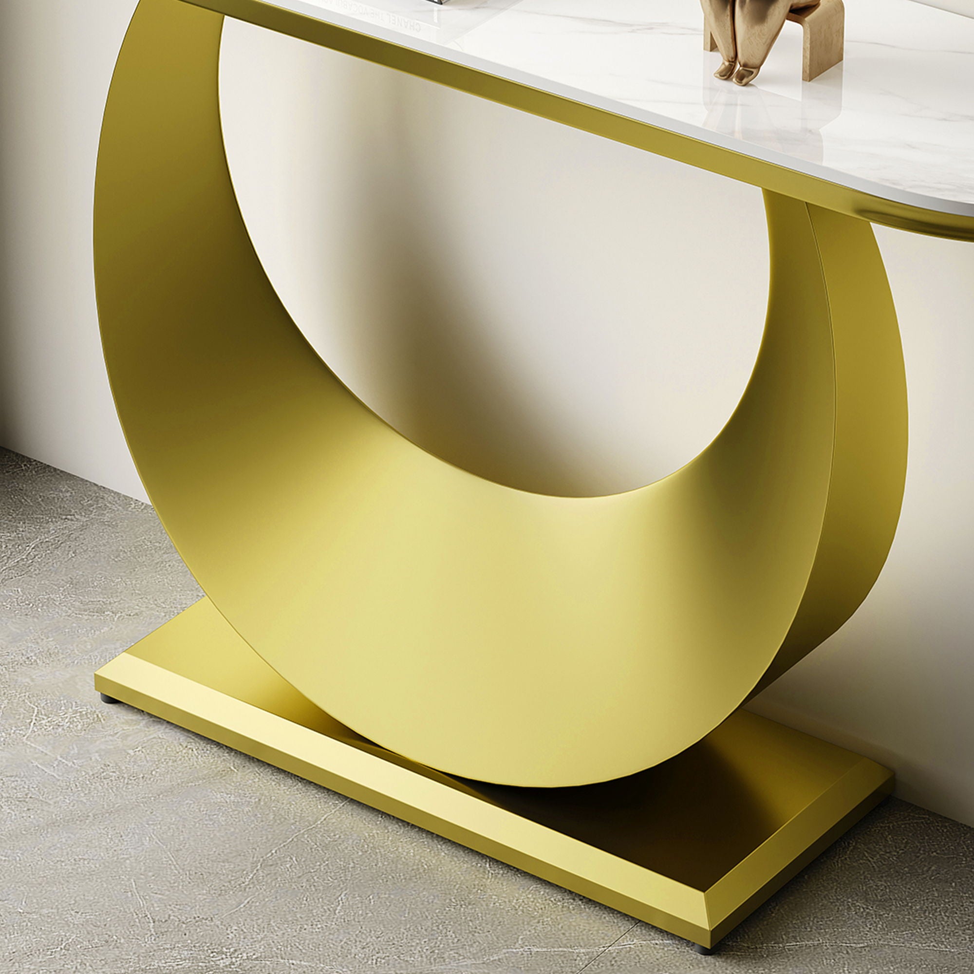 Half Console Table For Hallway - Gold / White